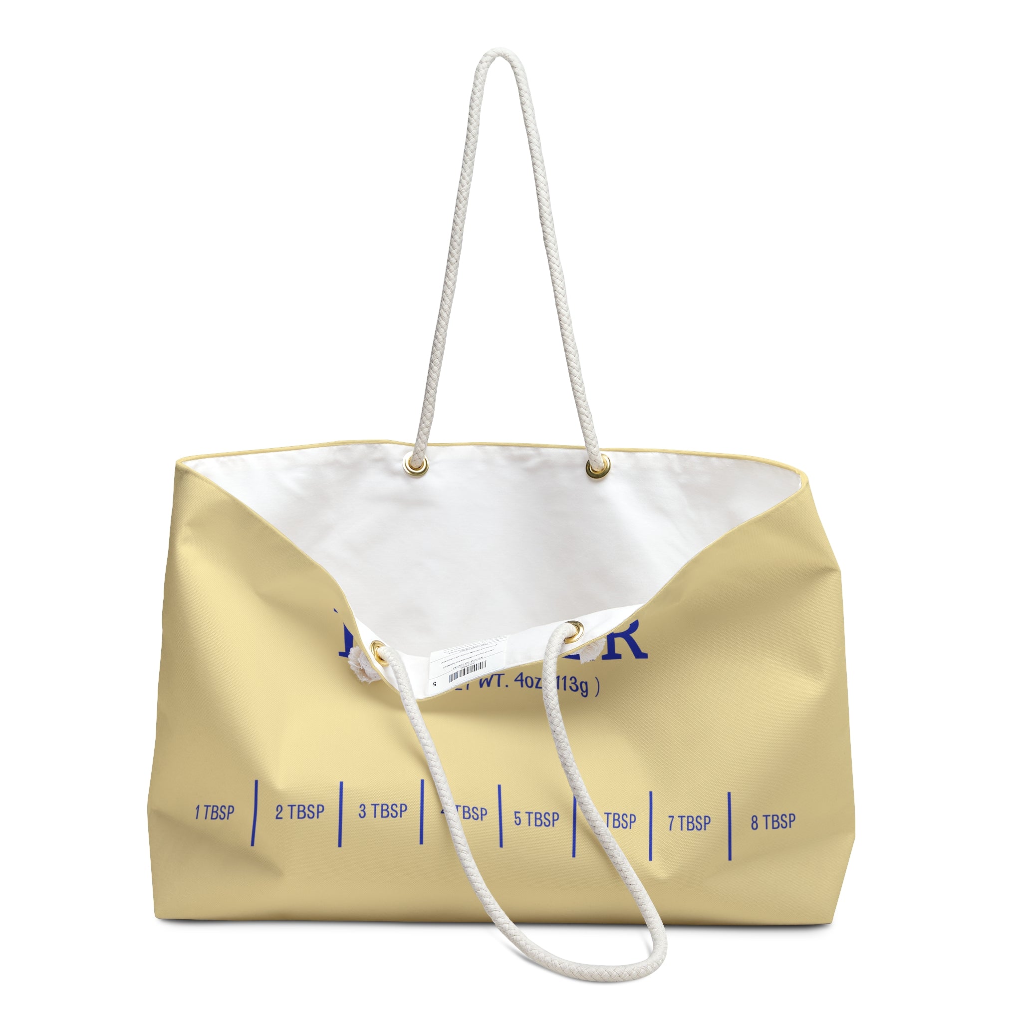 Stick of Butter Beach Bag, Yellow Funny Gift for Foodie Chief, Cooks, Hostess, Weekender, Grocery and Cooking Utensil Tote