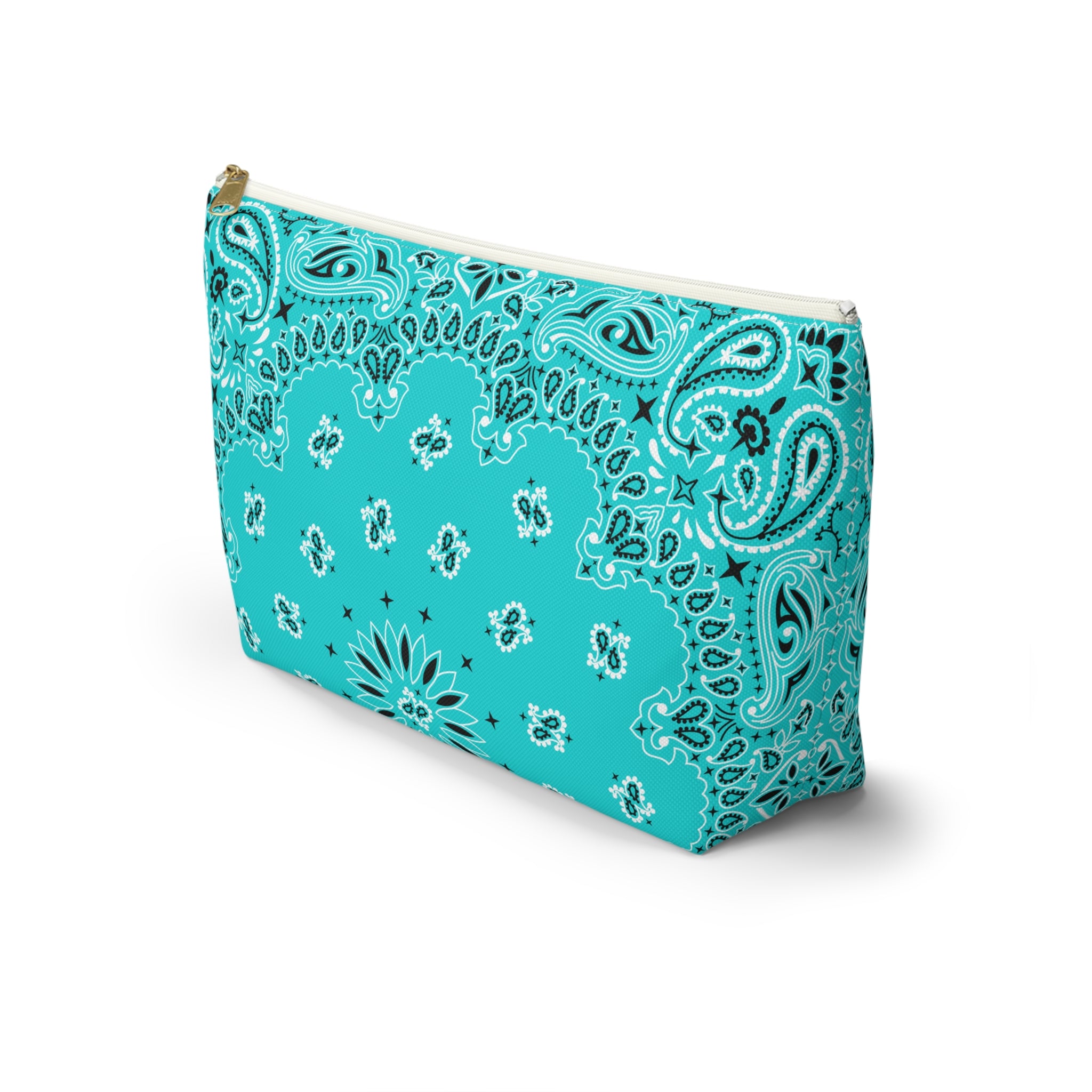 Teal Blue Bandana Jewelry Pouch - Travel Organizer, Pencil Bag, Gift for Her, Cosmetic Makeup Bag, Cute Accessory Case