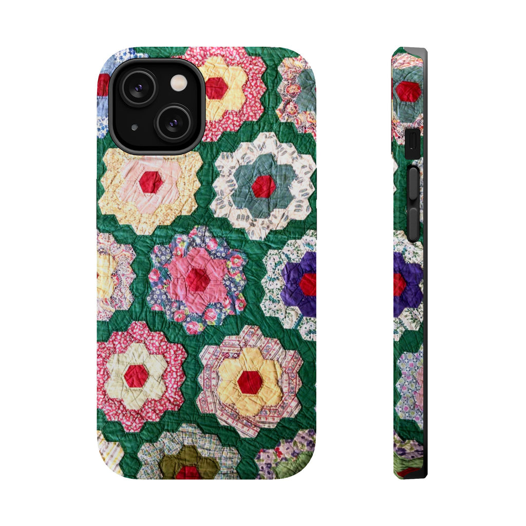 Quilt Block Magnetic Tough Case, Cottagecore Cover, Vintage Aesthetic iPhone Case, Quilting Enthusiast Gift, Grandma Hobby, Grandmillennial