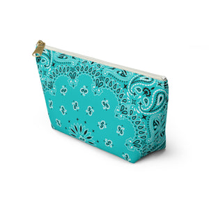Teal Blue Bandana Jewelry Pouch - Travel Organizer, Pencil Bag, Gift for Her, Cosmetic Makeup Bag, Cute Accessory Case