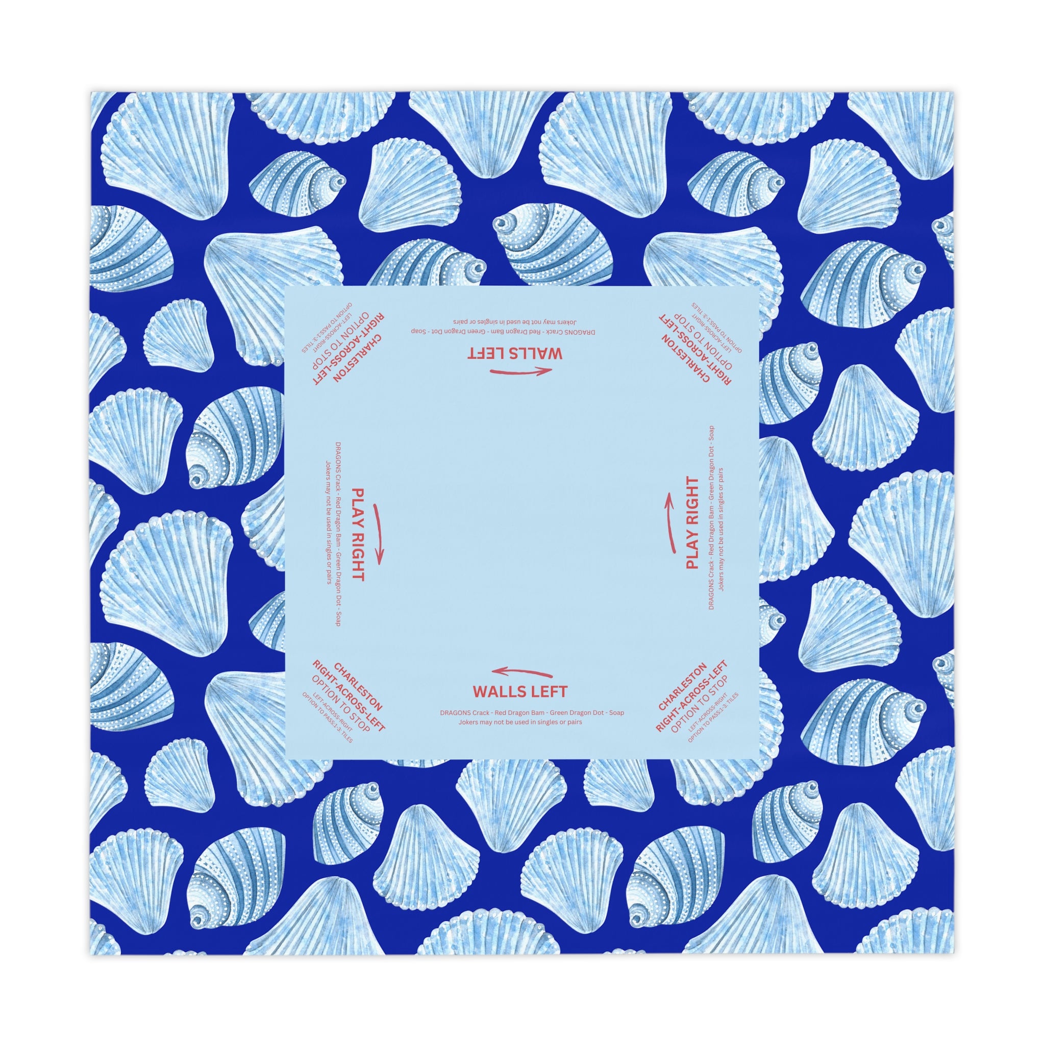 Blue Ocean and Sea Shell Mahjong Tablecloth, Game Night Hostess Gift 55x55,Sea Life Theme,  Mahj Decor, 4th of July, with instrucitons