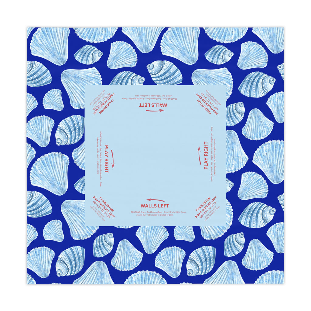 Blue Ocean and Sea Shell Mahjong Tablecloth, Game Night Hostess Gift 55x55,Sea Life Theme,  Mahj Decor, 4th of July, with instrucitons