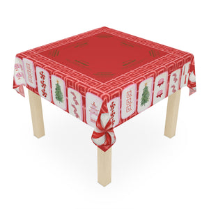 Christmas MAHJONG Tile Tablecloth, Charleston Rules, Size 55 x 55, Instructions Beginners Christmas Tree Peppermint Candy, Hostess Gift