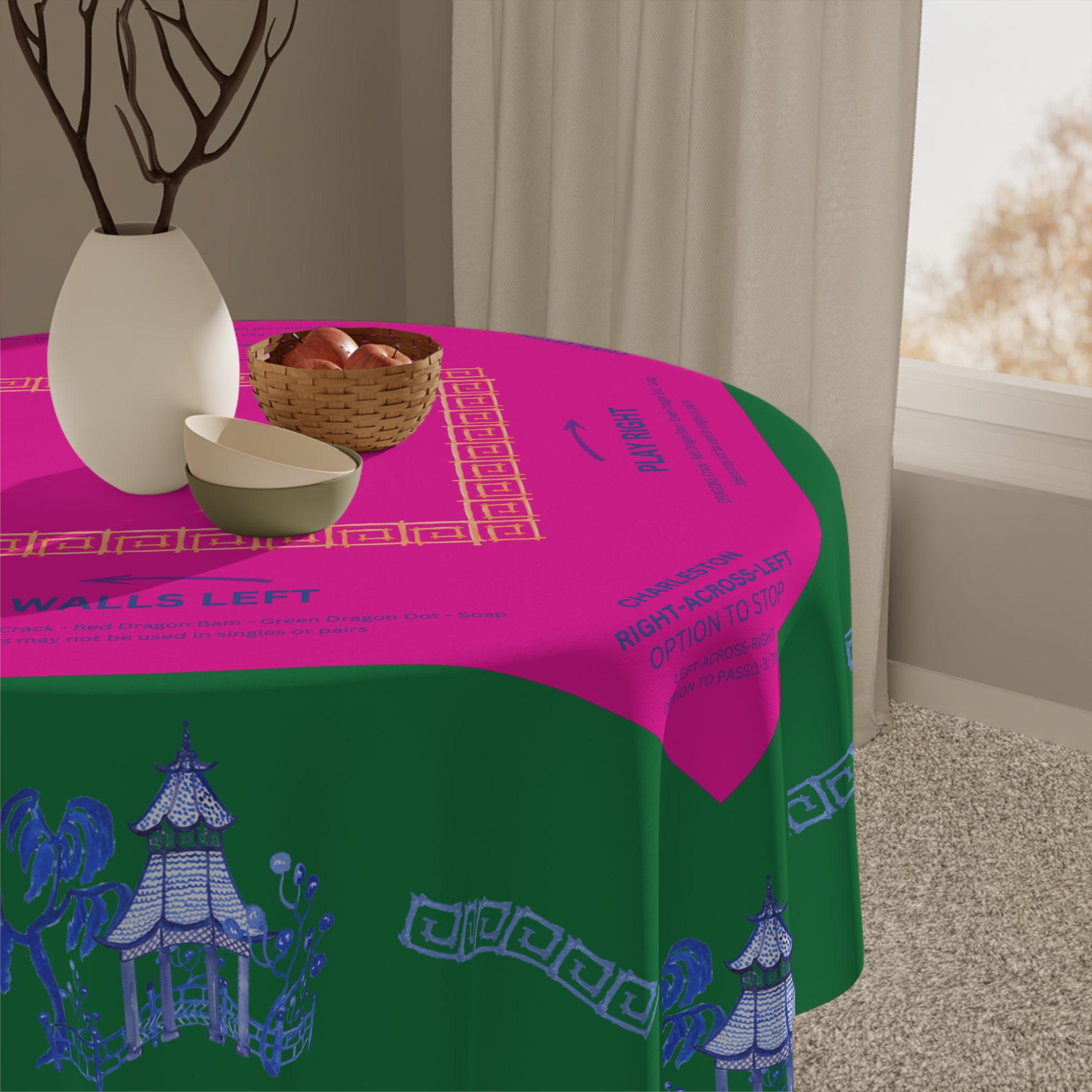 Blue Pagoda Tablecloth, Grandmillennial Table Cover, Hostess Gift, Charleston Rules, Beginner Instructions