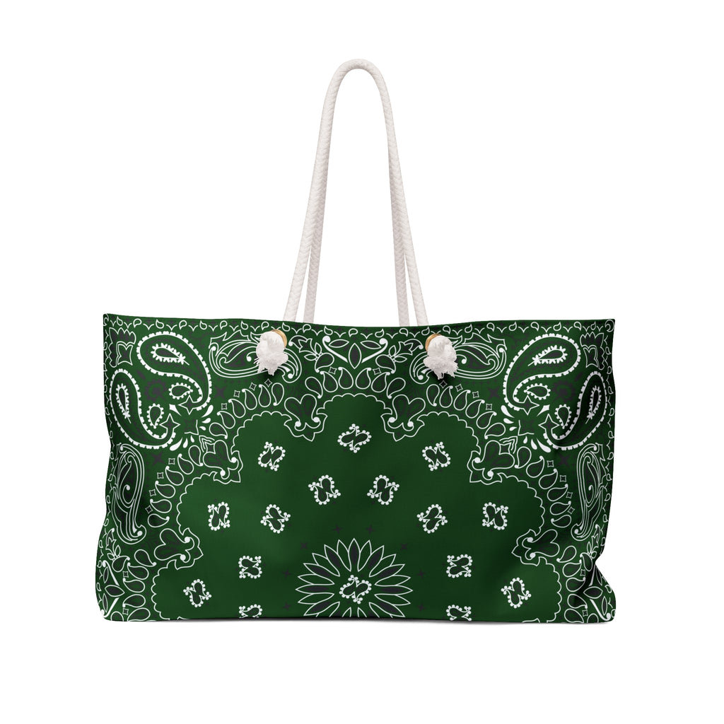 Forest Green Bandana Weekender Bag, Tote, Preppy Beach Duffel Purse, Travel Overnight Carry-On, Handbag, Costal Cowgirl, Western Rodeo Style