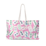Mahjong Pink Weekender Bag Tote, Tile Game Preppy Beach Bag, Large Travel Duffel Purse, Overnight Carry-On, Shoulder Handbag