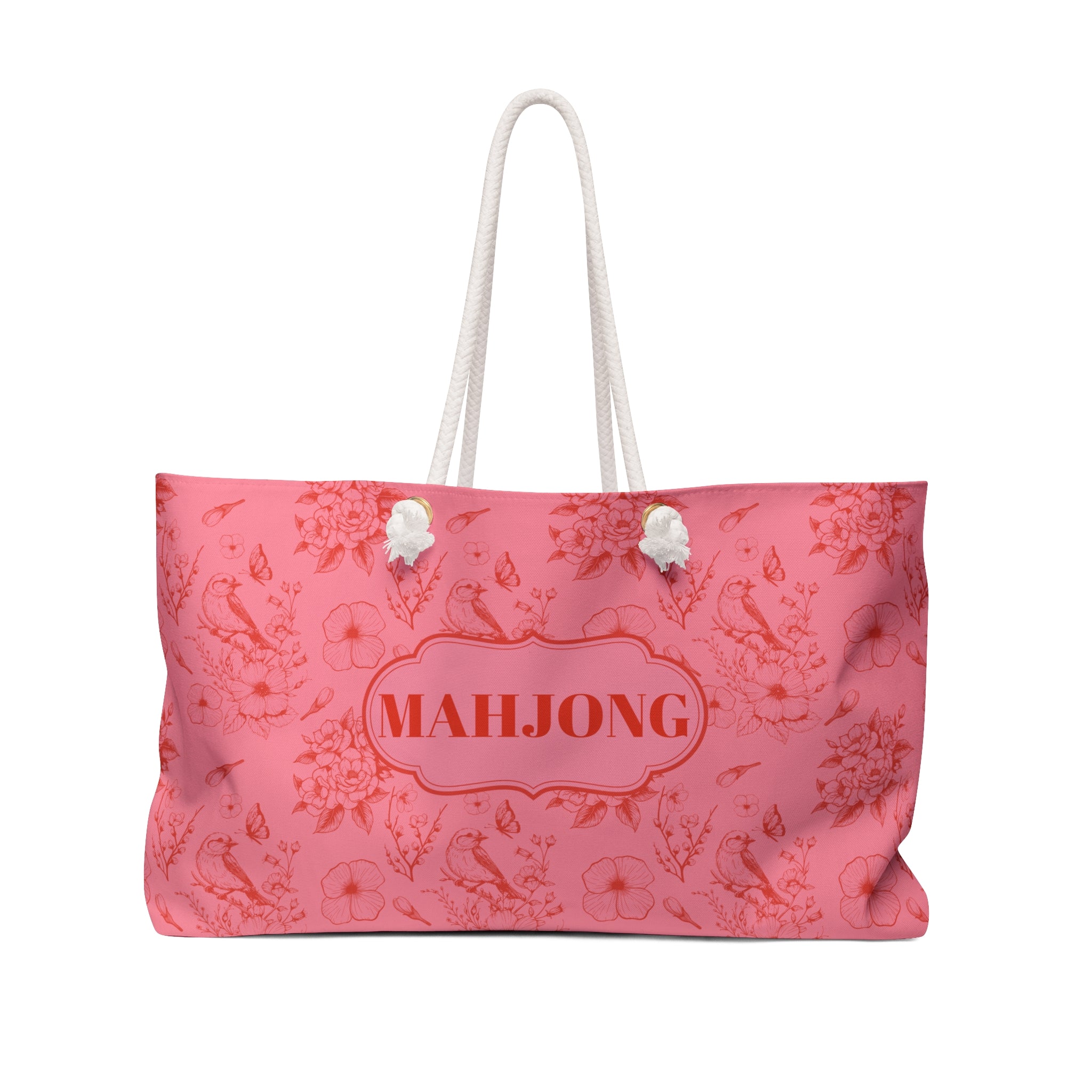 Pink Toile Valentine's Mahjong Weekender Bag