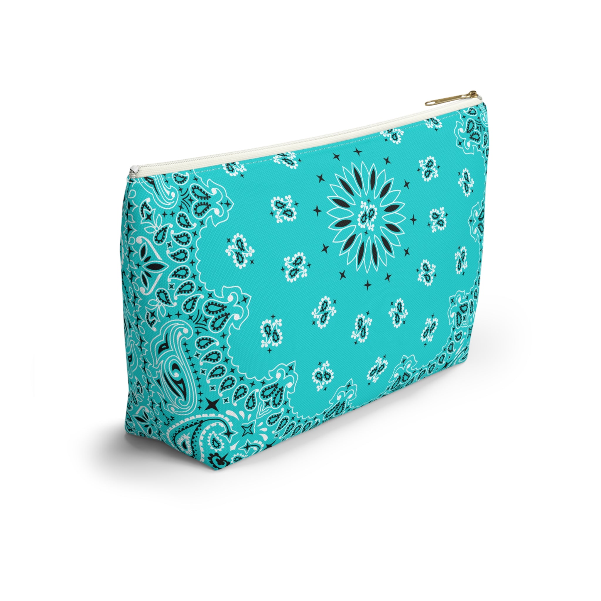 Teal Blue Bandana Jewelry Pouch - Travel Organizer, Pencil Bag, Gift for Her, Cosmetic Makeup Bag, Cute Accessory Case