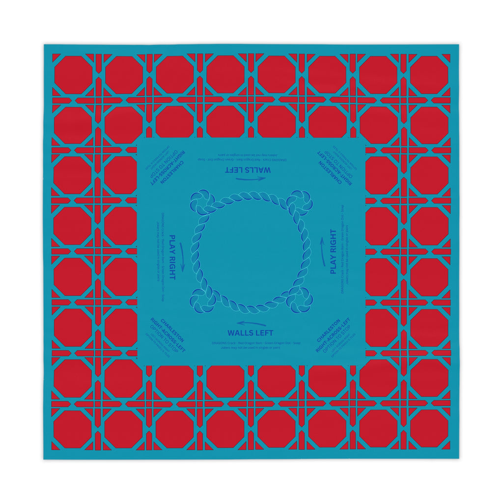 Red Teal Rattan Mahjong Tablecloth, Game Night Hostess Gift 55x55, Blue Palm Beach Vibe, Mahj, with instrucitons,Table Cover, Home Decor