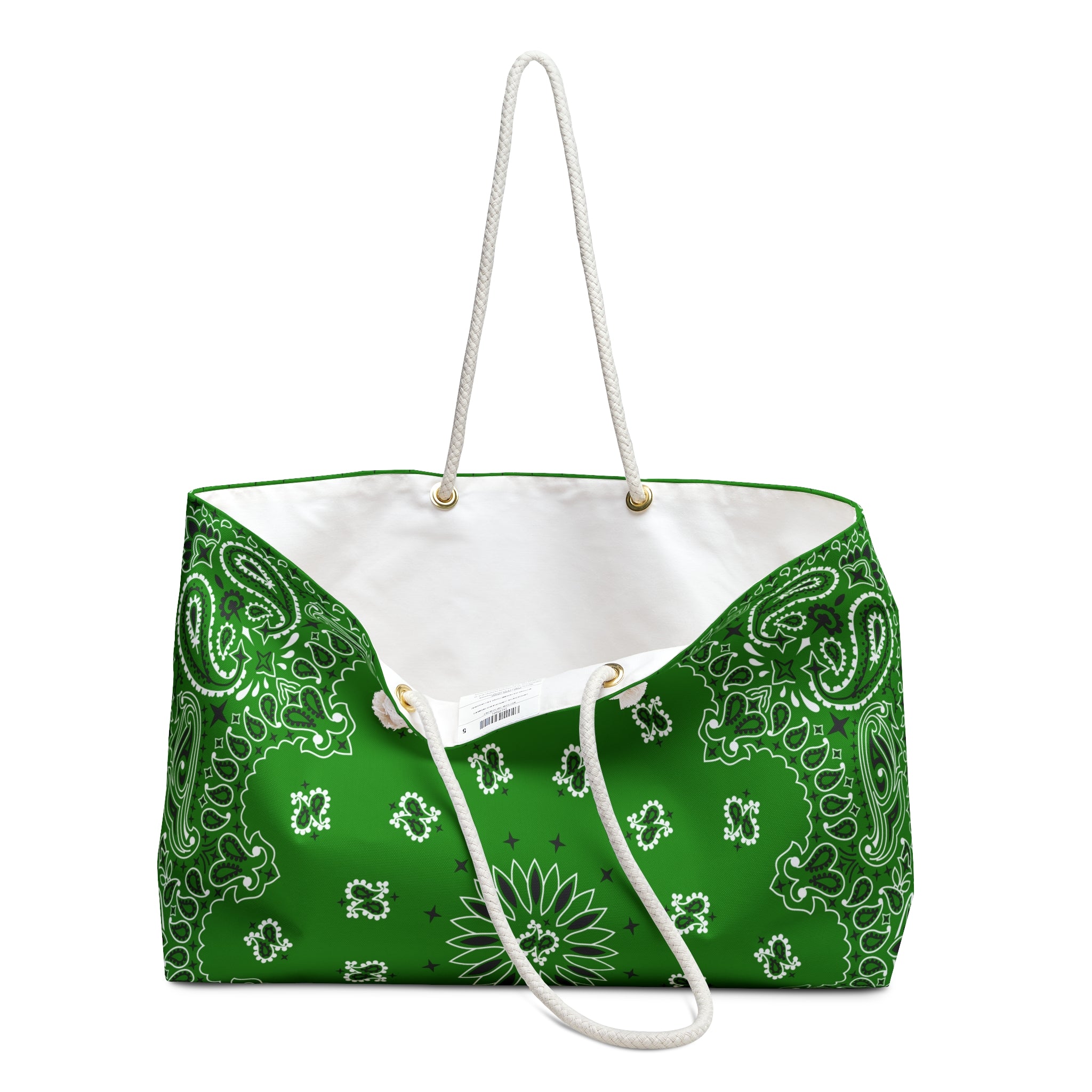 Kelly Green Bandana Weekender Bag, Tote, Preppy Beach Duffel, Purse, Travel Overnight Carry-On, Handbag, Costal Cowgirl, Western Rodeo Style