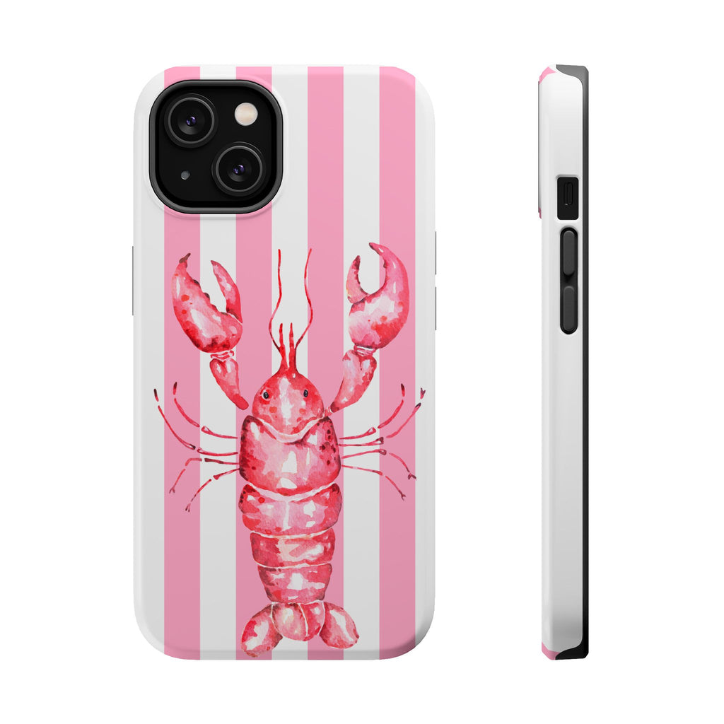 Lobster Magnetic Tough Cases, iPhone Cover, Preppy Pink Stripe, Ocean Seafood, Seaside Nautical, Protective Phone Accessories, Coastal Vibes