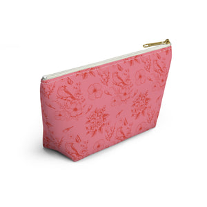 Pink Toile Jewelry Pouch, Cute Zipper Bag for Accessories, Pencils, Bridesmaid Gift, travel organizer - Accessory Pouch. Makeup Bag,