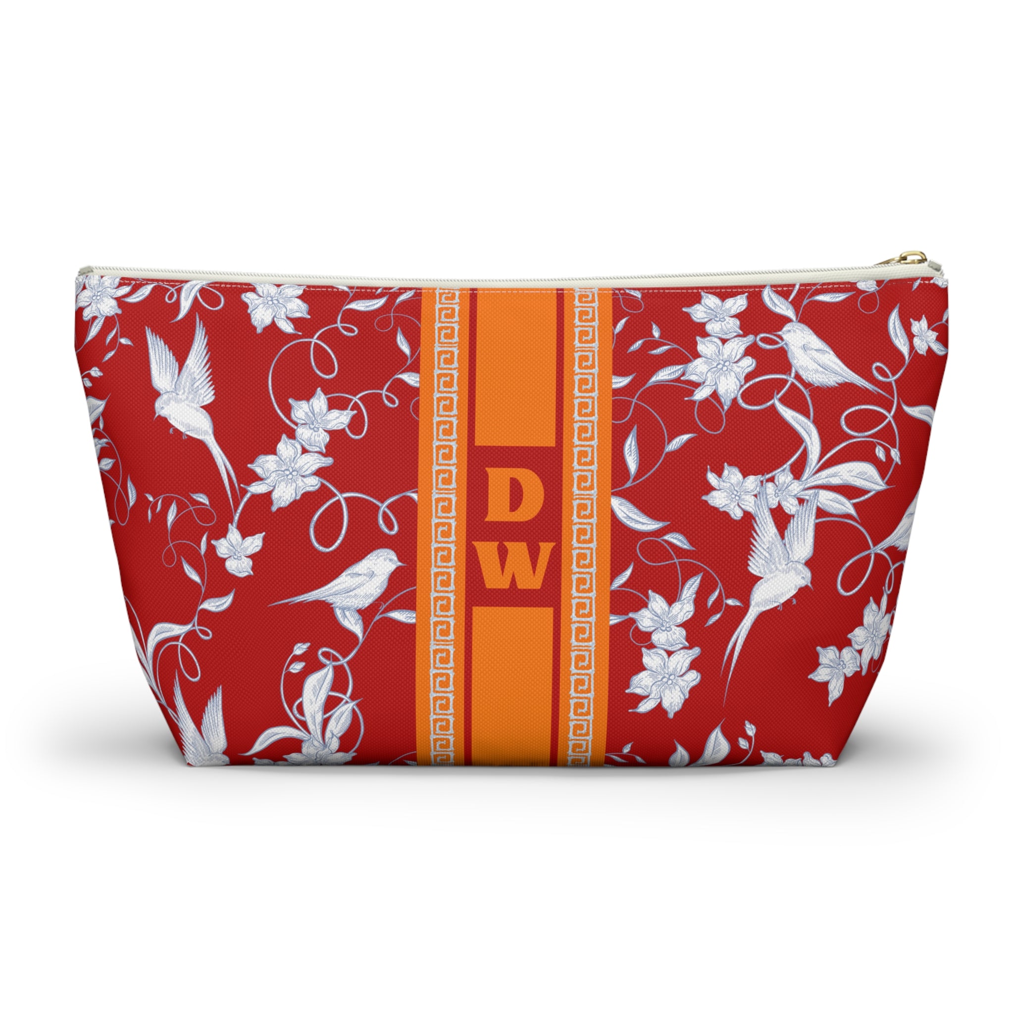 Monogrammed Mahjong Tile Bag: Chinoiserie Travel Pouch, Red and Orange, Small and Large