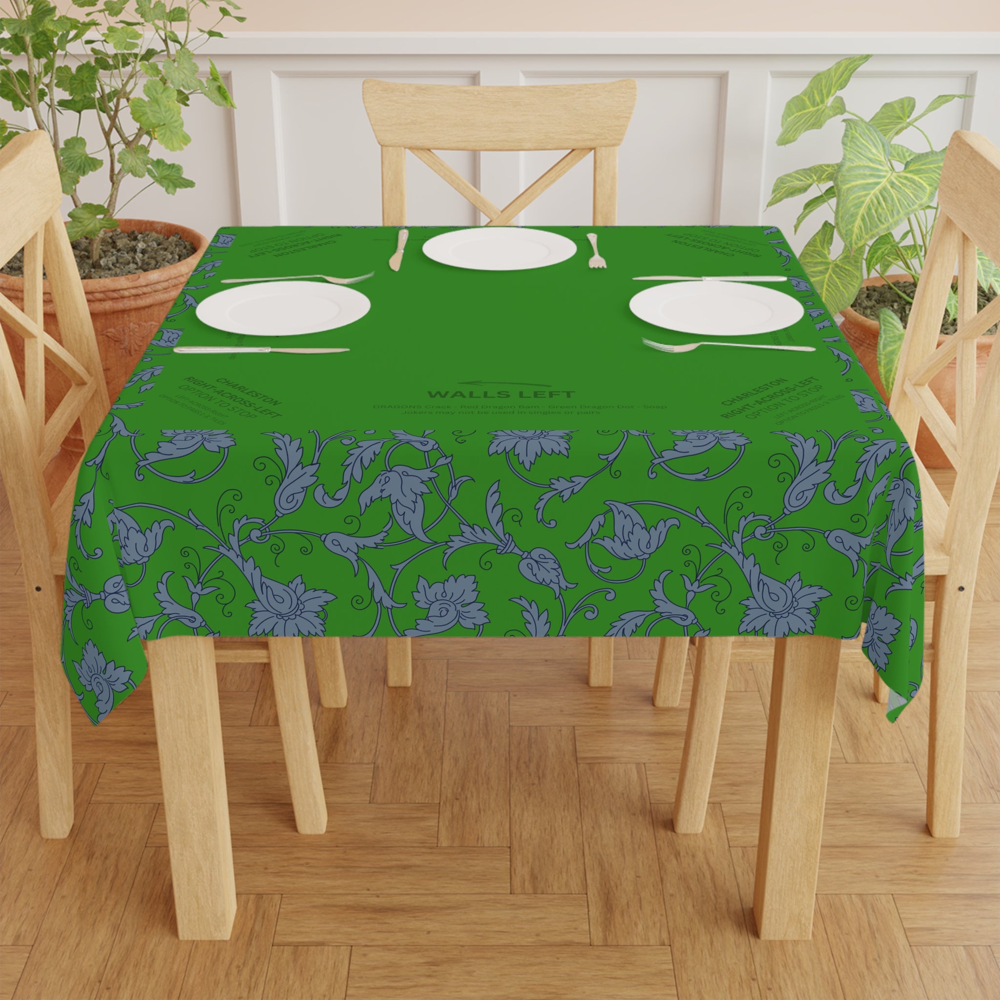 Mahjong Tablecloth, Green Vines Design, Game Night Decor, Hostess Gift, Charleston Rules