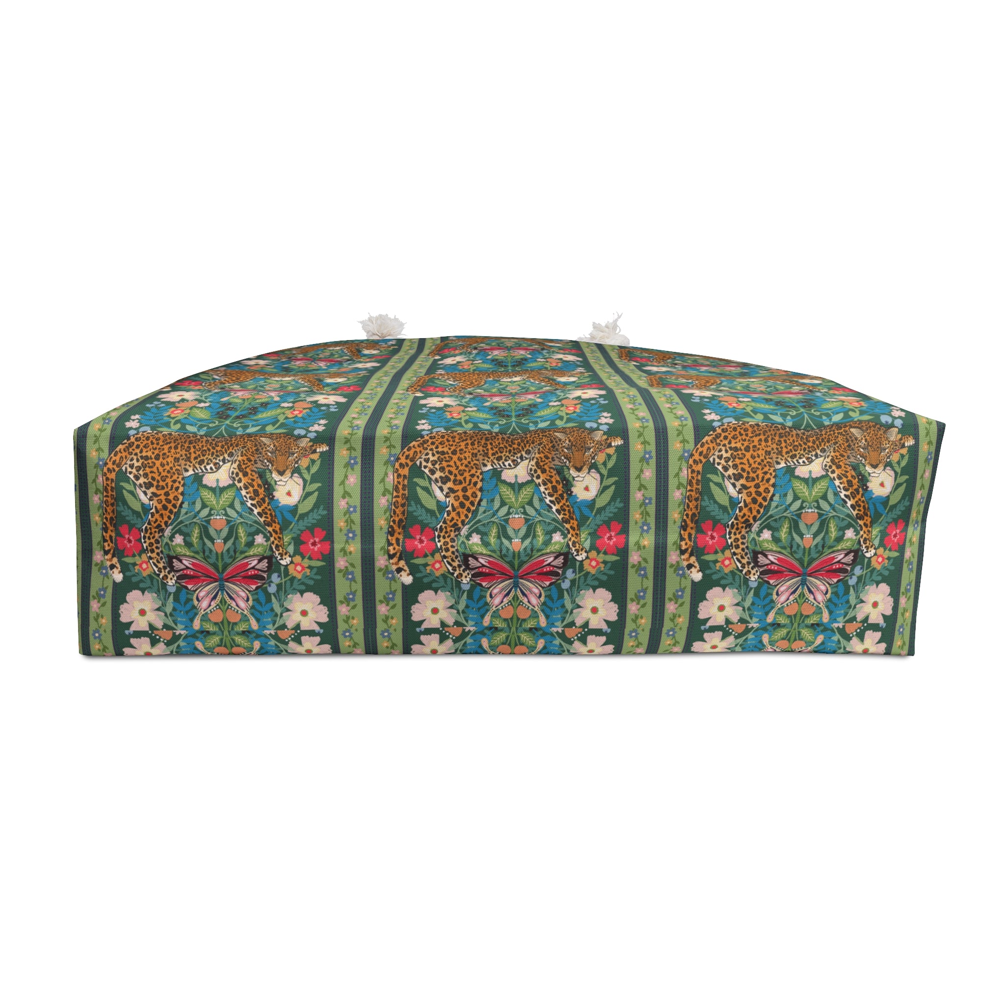 Leopard Beach Bag, Exotic Green Floral Vine Travel Tote Great for Overnight, Tropical Vacation Shoulder Bag