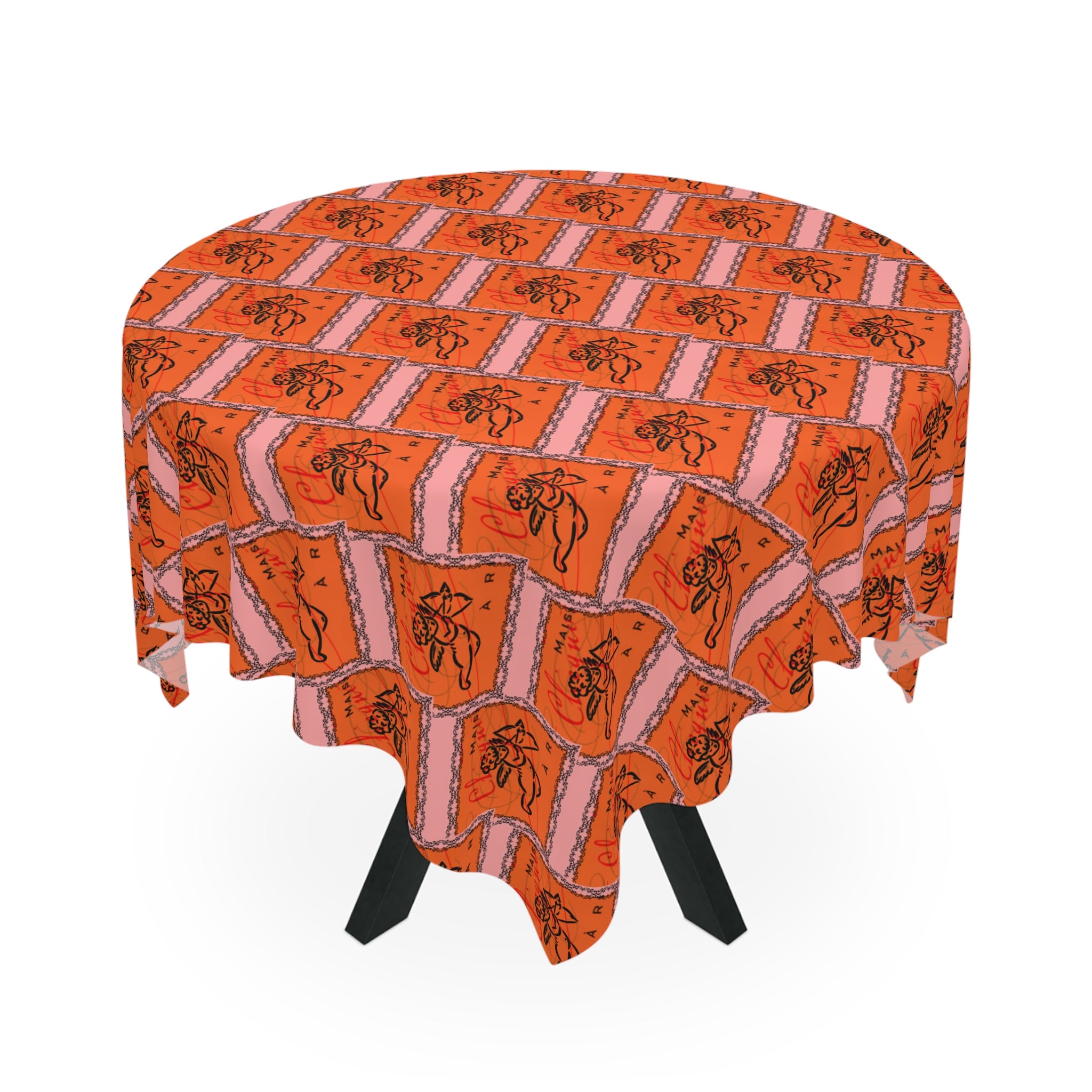 Champagne Cupid Tablecloth, Game Night Essential for Mahjong Bunco, Poker, Galentine's, Holiday Celebration, Orange Pink 55x55 Table Cover
