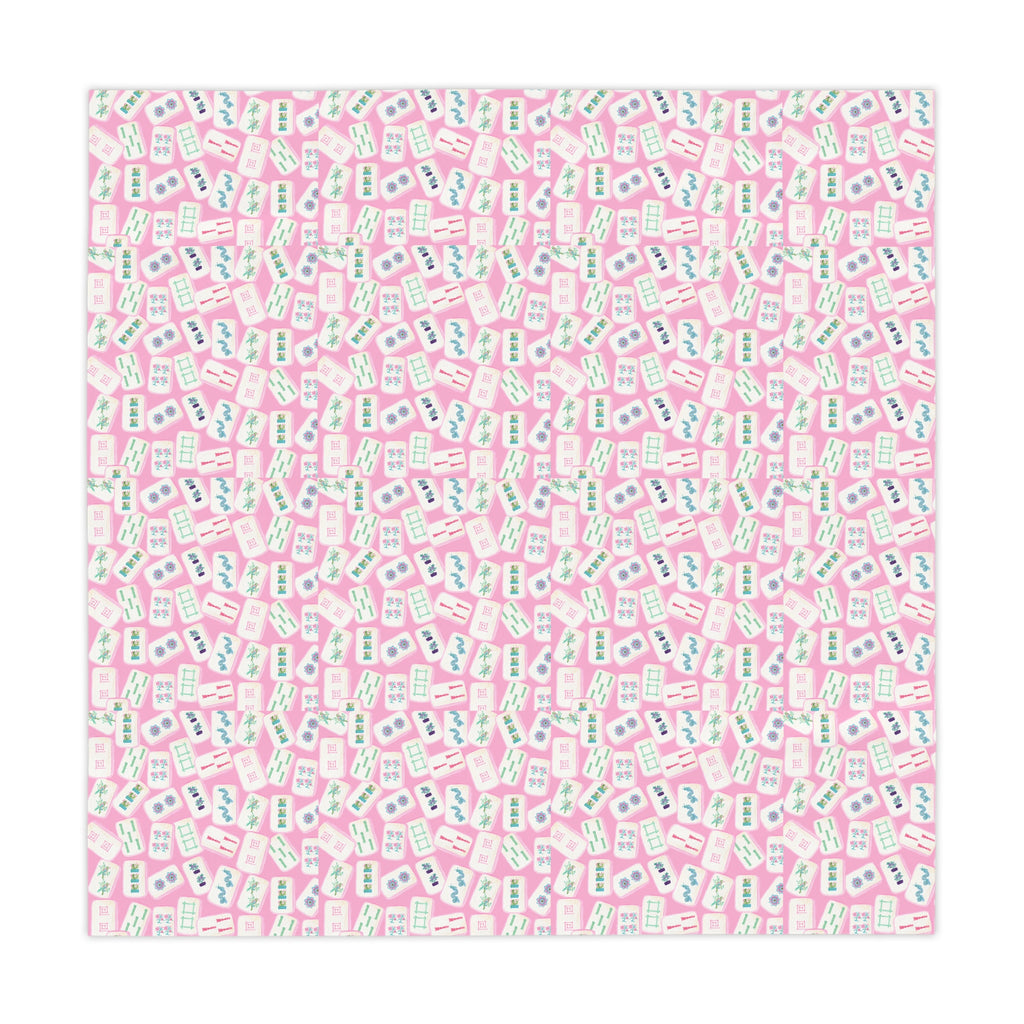 Mahjong Game Night Tablecloth, Hostess Gift, 55x55, and Tiles Table Cover, pink preppy