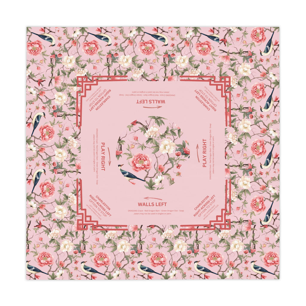 Mahjong Tablecloth, Birdie Design, Pink, Mahj Lover, Hostess Gift, Game Night, Chinoiserie Playful Table Cover, Beginner Friendly,