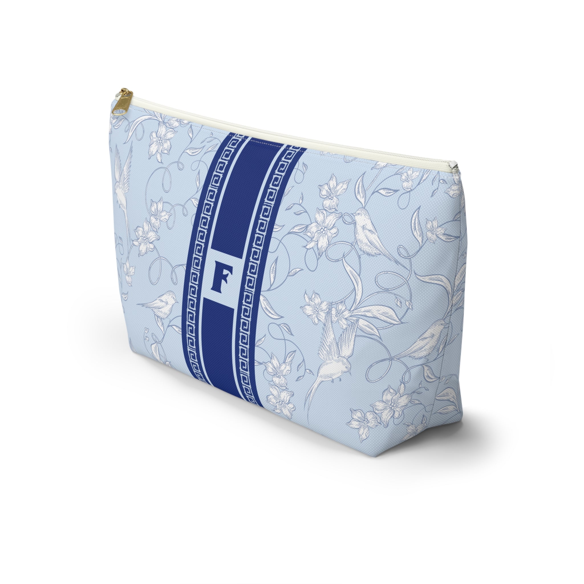 Monogrammed Mahjong Tile Bag: Chinoiserie Travel Pouch, Blue Birdie, Small and Large