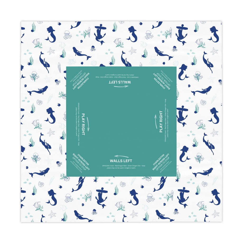Mermaidl Mahjong Tablecloth, Game Night Hostess Gift 55x55, Coral Sea Life, Ocean Theme, Mahj, 4th of July, with instrucitons