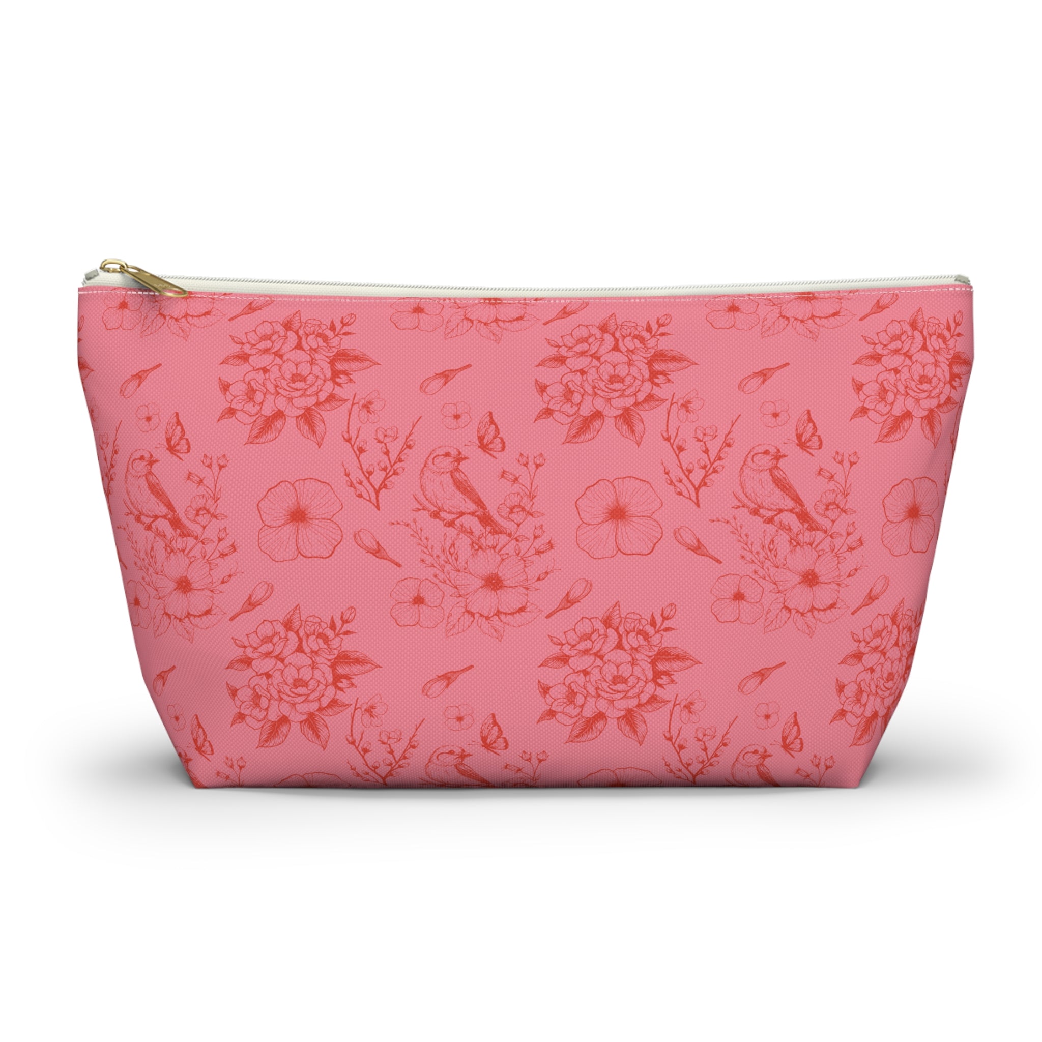 Pink Toile Jewelry Pouch, Cute Zipper Bag for Accessories, Pencils, Bridesmaid Gift, travel organizer - Accessory Pouch. Makeup Bag,