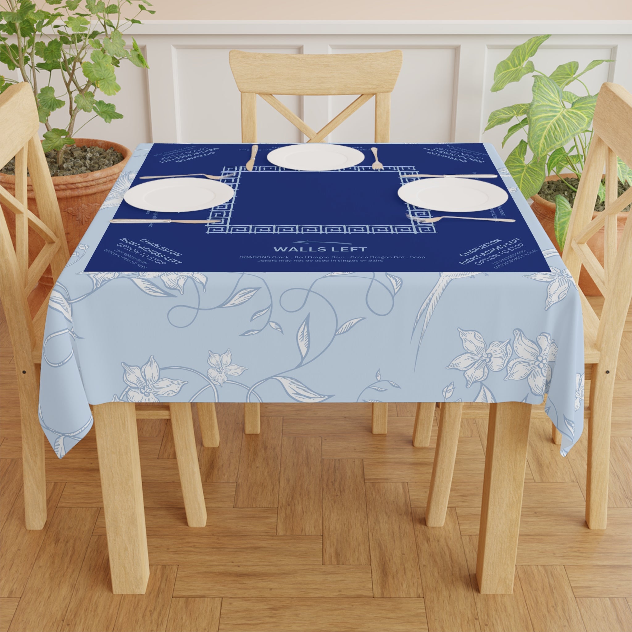 Blue Birdie Tablecloth, Grandmillennial Table Cover, Hostess Gift, Charleston Rules, Beginner Instructions