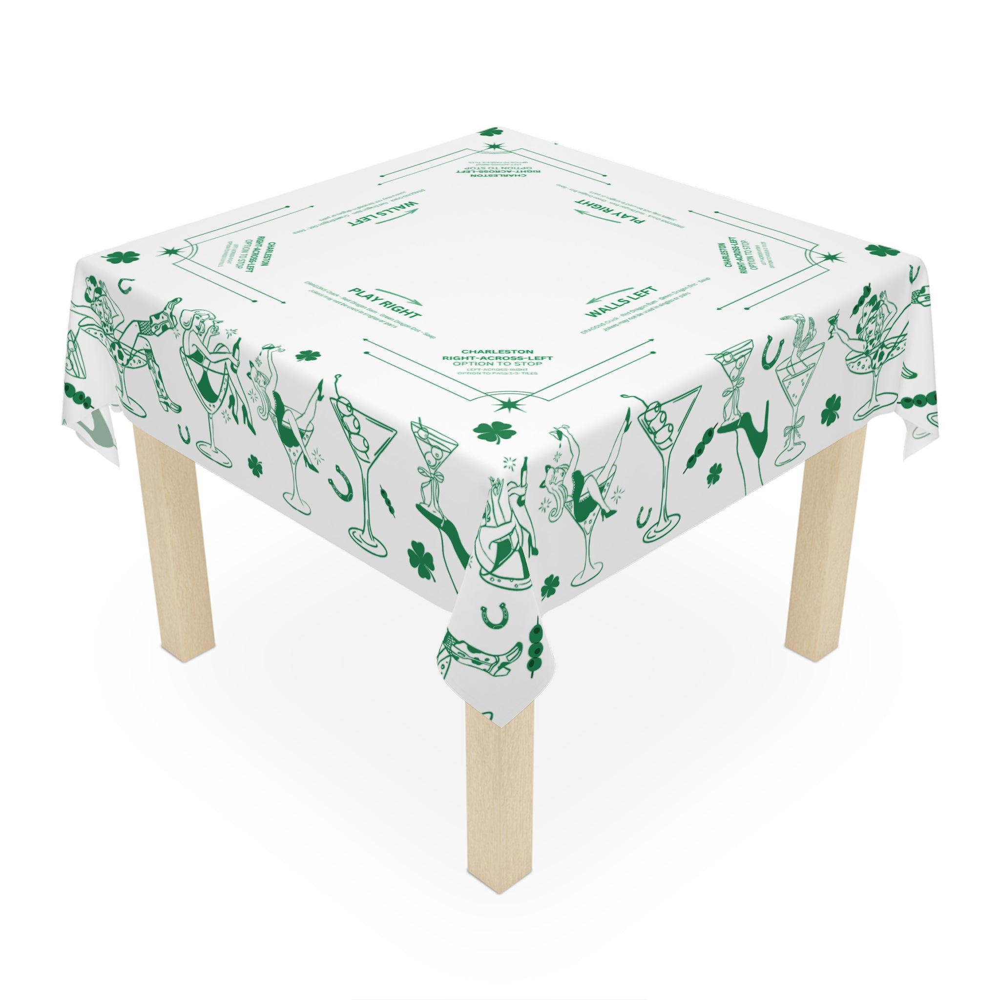 Get Lucky Mahjong Game Night Tablecloth, Hostess Gift,  Beginners Rules, Instructions, 55x55, Cocktails, Cowgirls, and Tiles Table Cover