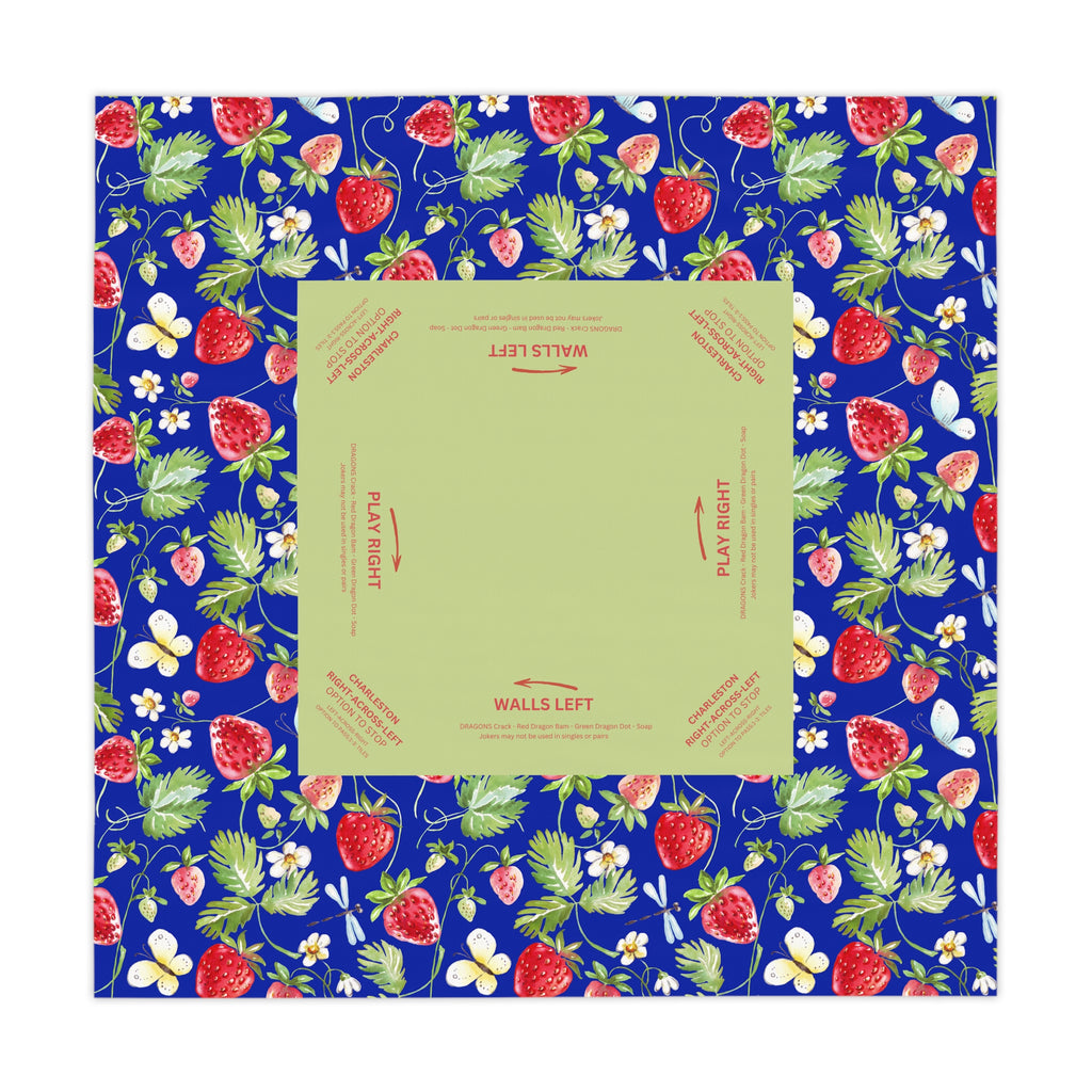 Strawberries Summer Mahjong Tablecloth, Game Night Hostess Gift 55x55, Berries and Butterflies Theme,  Mahj Decor, with Instructions