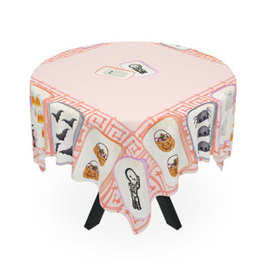 Halloween MAHJONG Tiles Tablecloth, 55 x 55, Hostess Gift, Bat, Pumpkin, Mummy, Skeleton, Ghost, Spider, Witch Hat, Handpainted Tiles