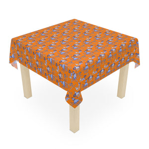 Blue on Orange Pagoda on Orange Tablecloth, Grandmillennial Table Cover, Hostess Gift