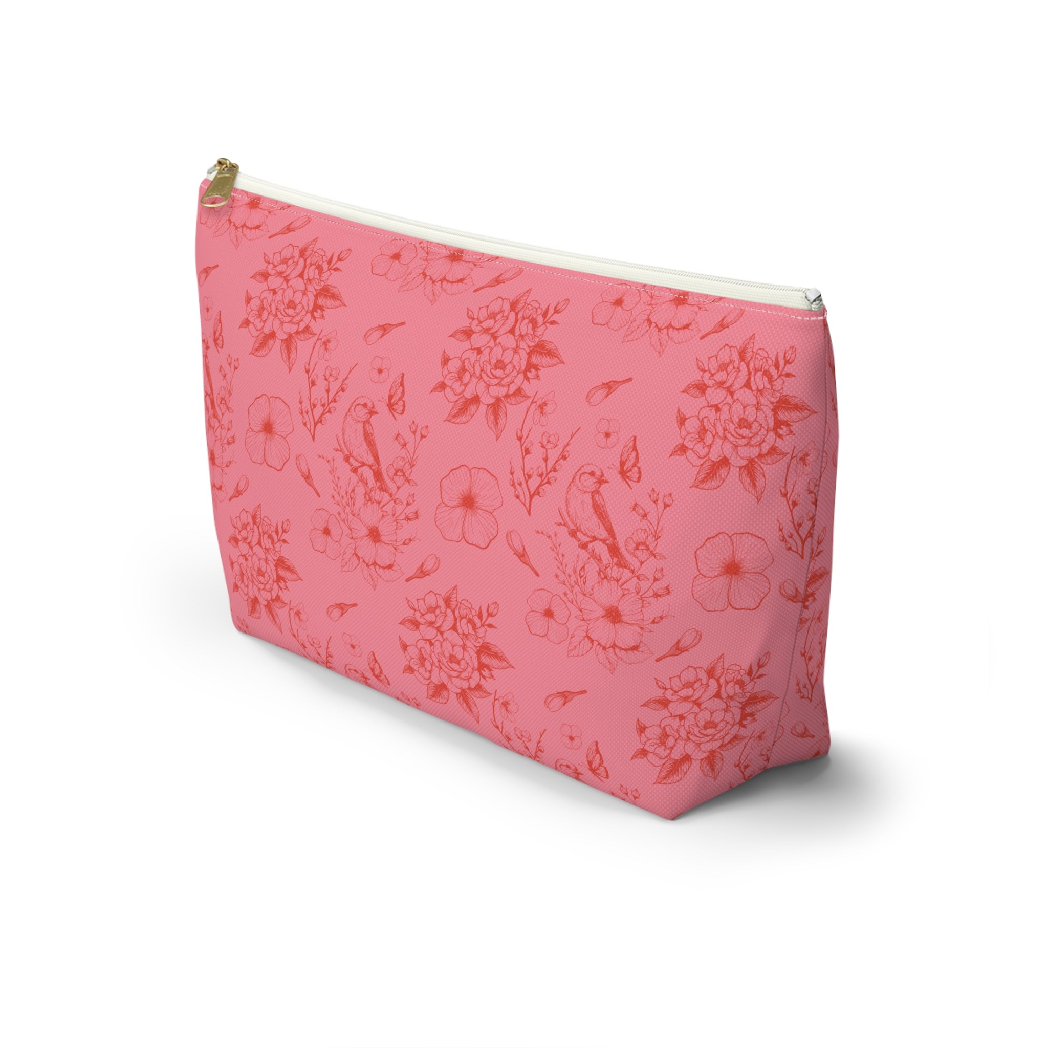 Pink Toile Jewelry Pouch, Cute Zipper Bag for Accessories, Pencils, Bridesmaid Gift, travel organizer - Accessory Pouch. Makeup Bag,