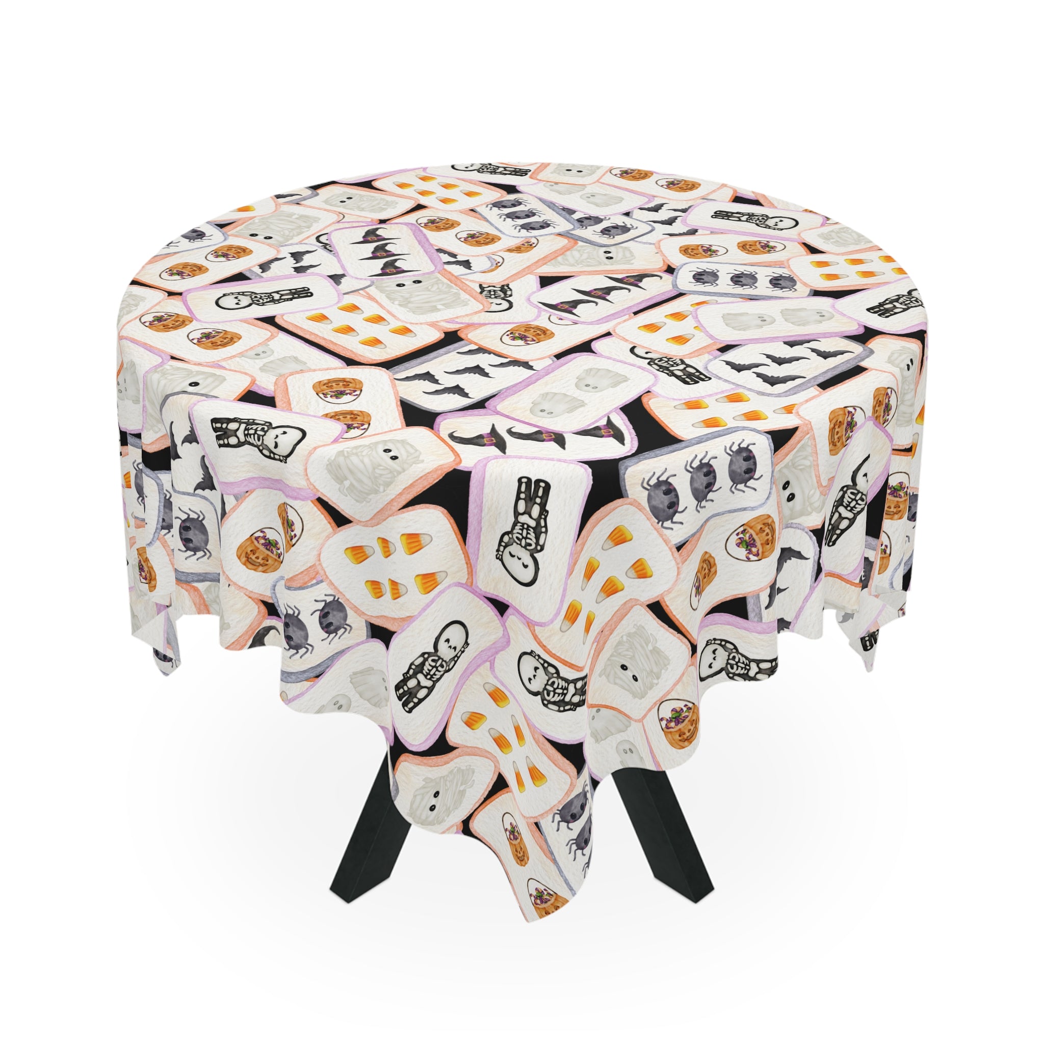 Halloween MAHJONG Tiles Tablecloth, 55 x 55, Hostess Gift, Bat, Pumpkin, Mummy, Skeleton, Ghost, Spider, Witch, Handpainted Tiles