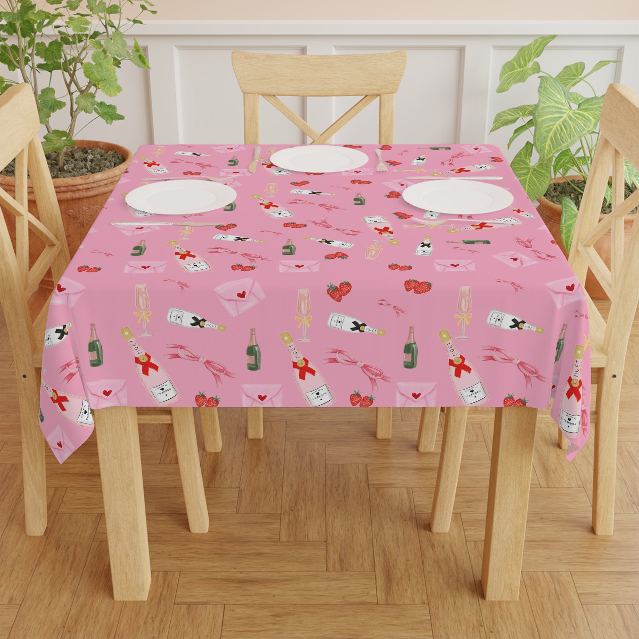 Champagne Valentine's Tablecloth, Romantic Pink Game Night Essential for Mahjong, Bunco, Poker, Holiday Celebration, Galentine's Night