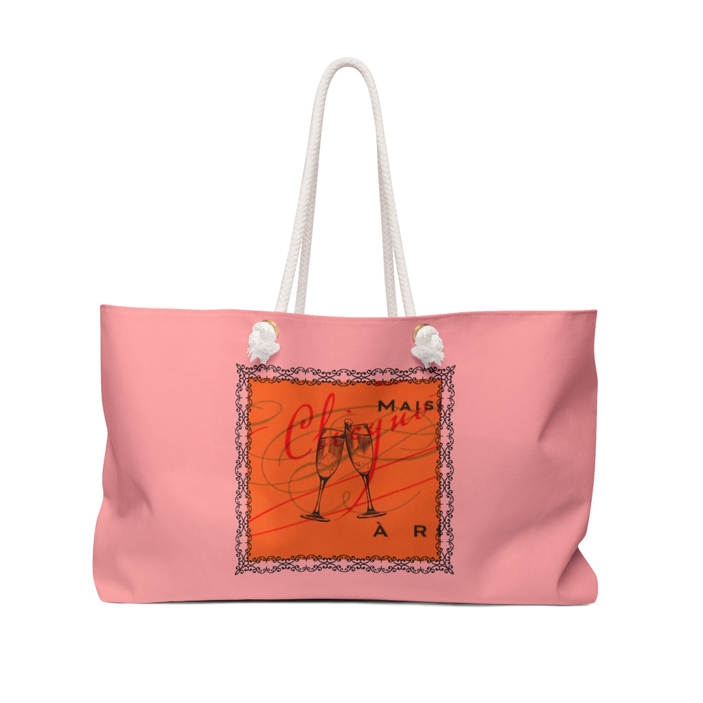 Champagne Problems Beach Bag, Pink and Orange Weekender Shoulder Tote for Hostess, Bride, Bachelorette
