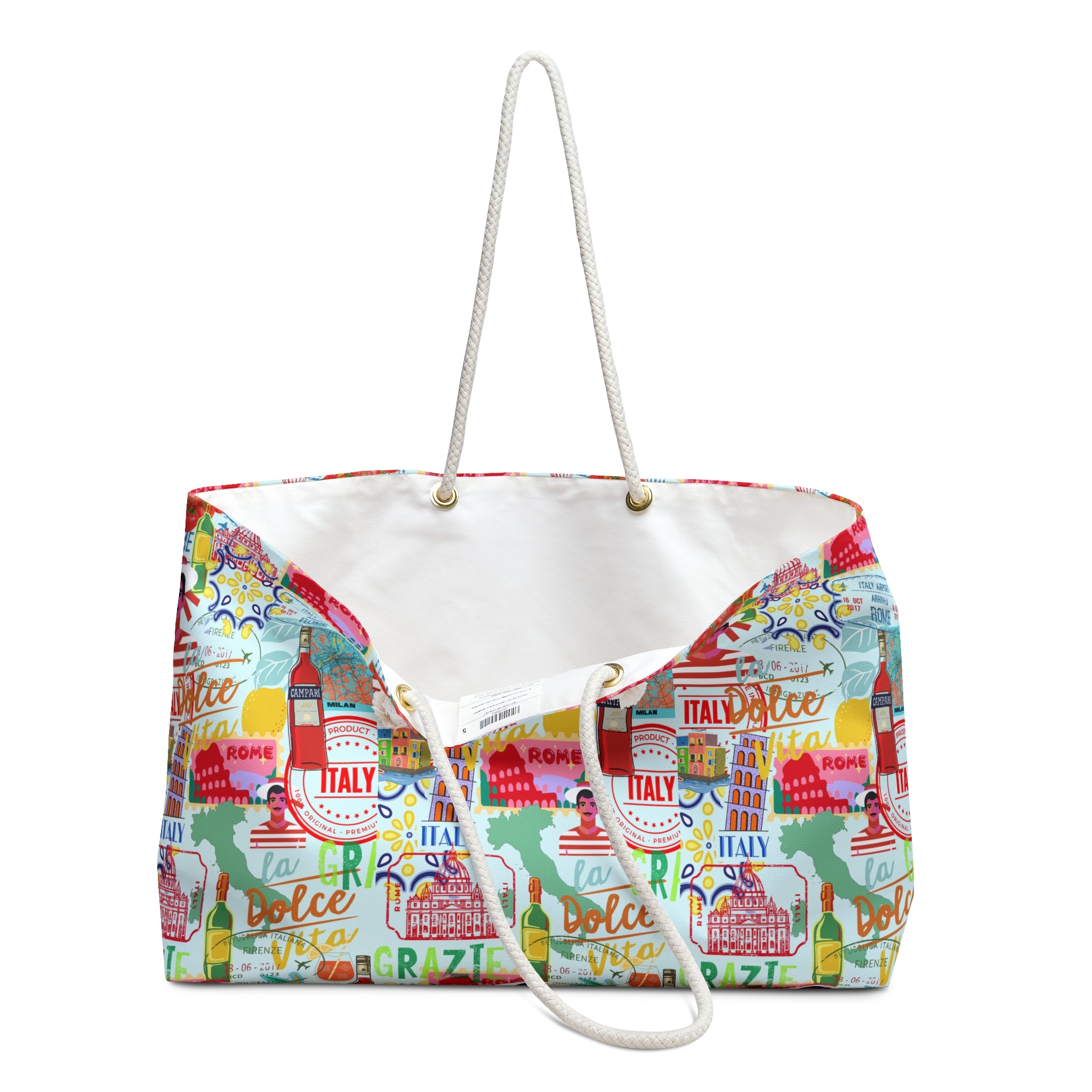 Summer in Italy Large Beach Bag, Shoulder Tote, Campari, La Vida Dolce, Travel Duffel, Vacation Essential