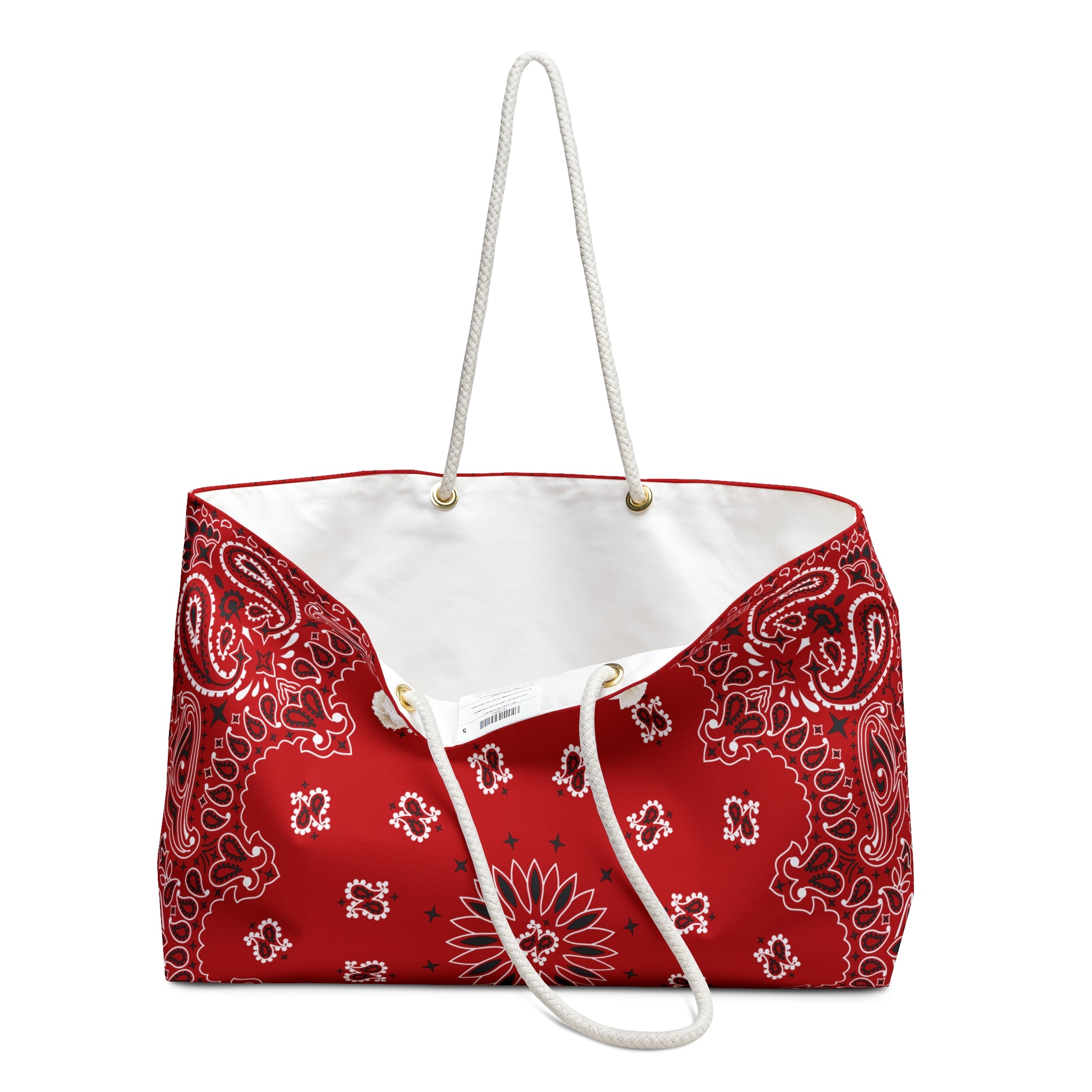 Classic Red Bandana Weekender Bag, Tote, Preppy Beach Duffel, Purse, Travel Overnight Carry-On, Handbag, Costal Cowgirl, Western Rodeo Style