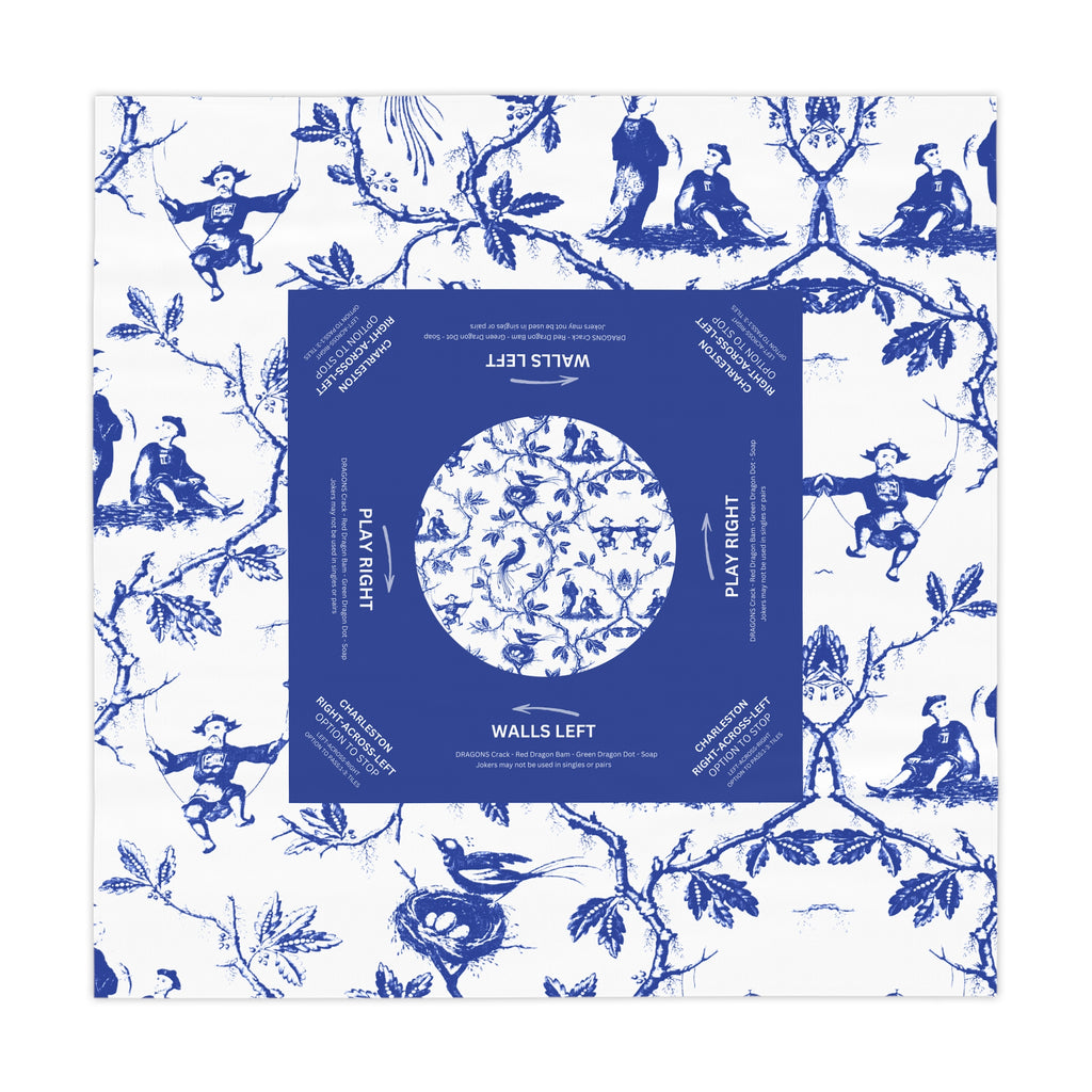 Mahjong Tablecloth, Indigo, Instructions, Rules, 55x55, Game Night, Beginner Friendly, Table Cover, Hostess Gift Chinoiserie Blue and White