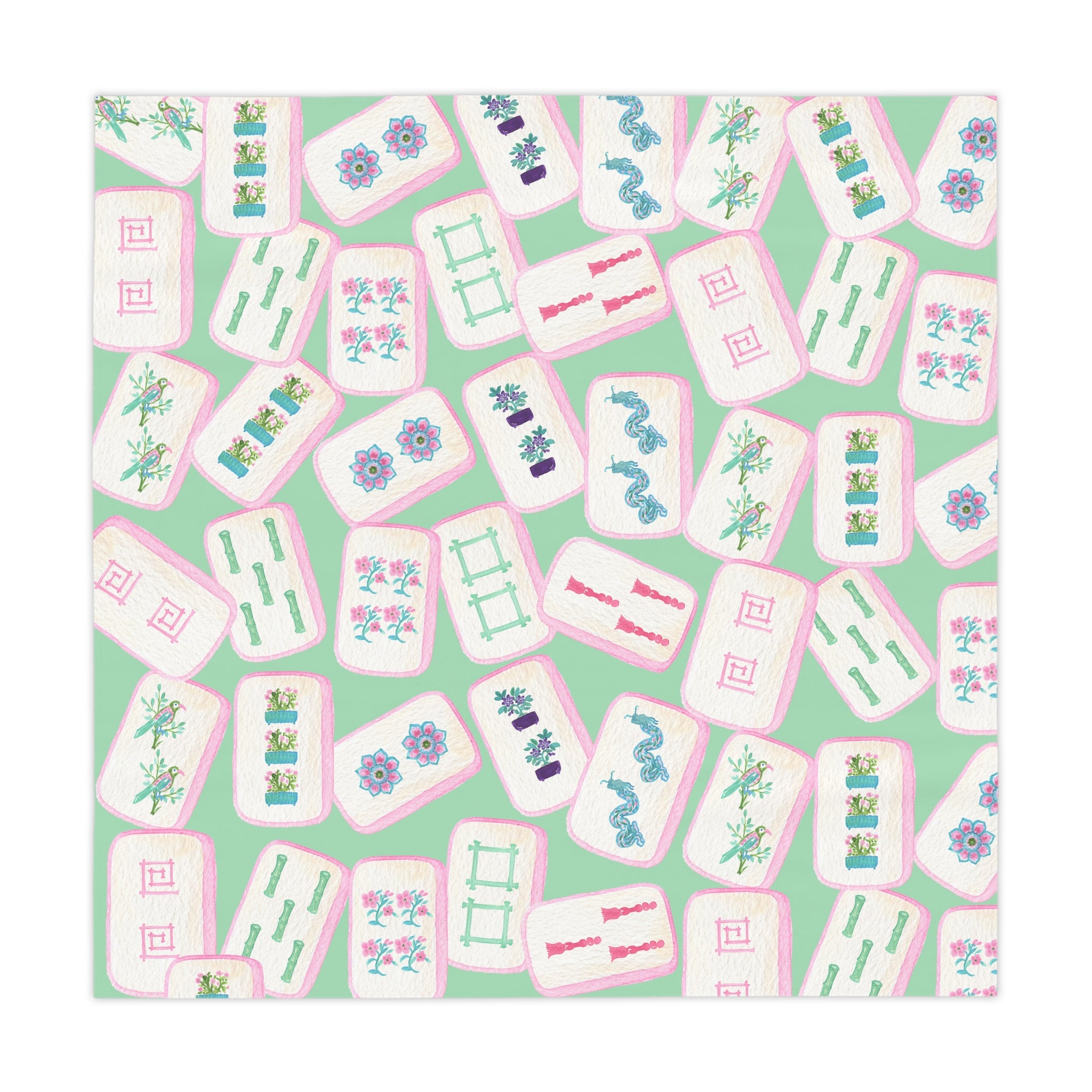 Mahjong Game Night Tablecloth, Hostess Gift,  Beginners Rules, Instructions, 55x55, Cocktails, Cowgirls, and Tiles Table Cover