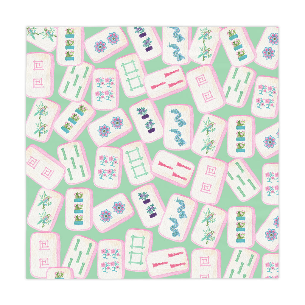 Mahjong Game Night Tablecloth, Hostess Gift,  Beginners Rules, Instructions, 55x55, Cocktails, Cowgirls, and Tiles Table Cover