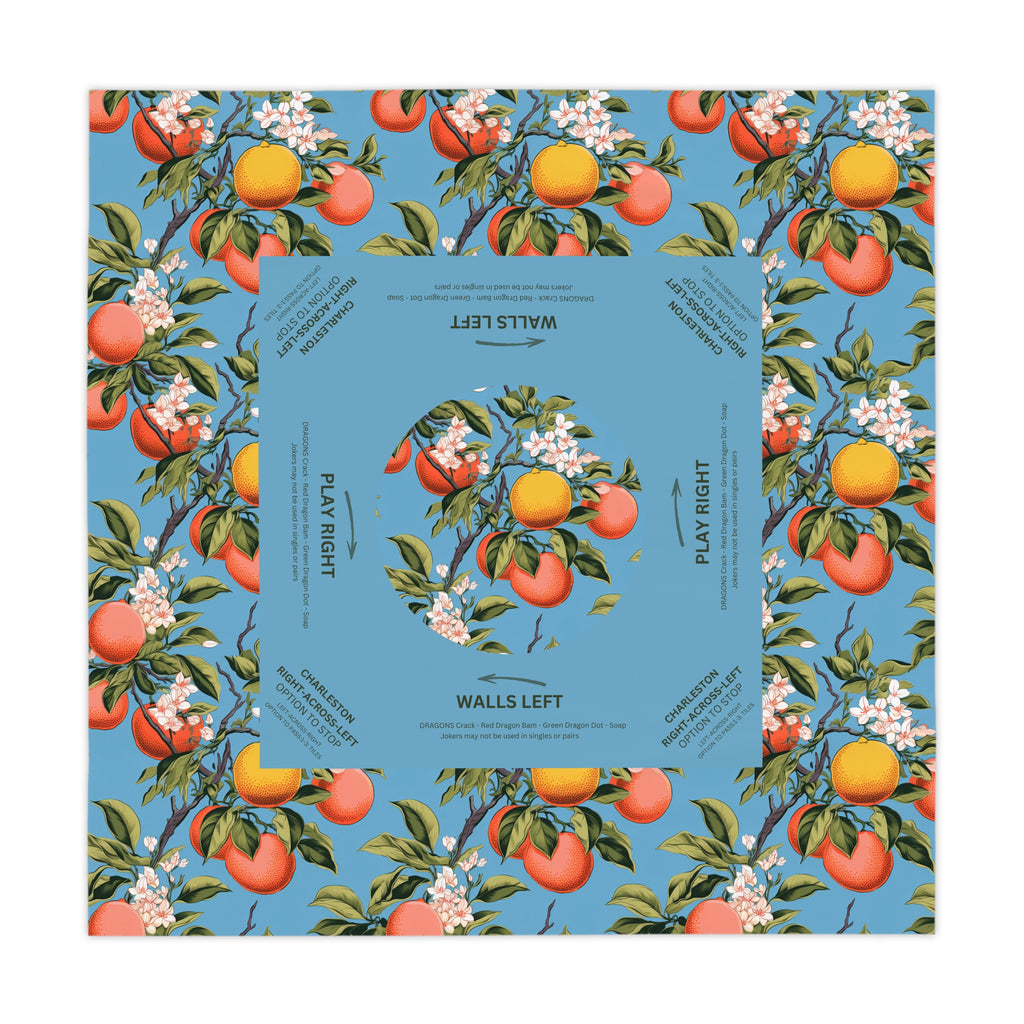 Mahjong Tablecloth, Orange Blossoms on Blue, Game Night, Chinoiserie Fruit, Summer in Italy, Hostess Gift, 55x55 Table Cover, Beginner