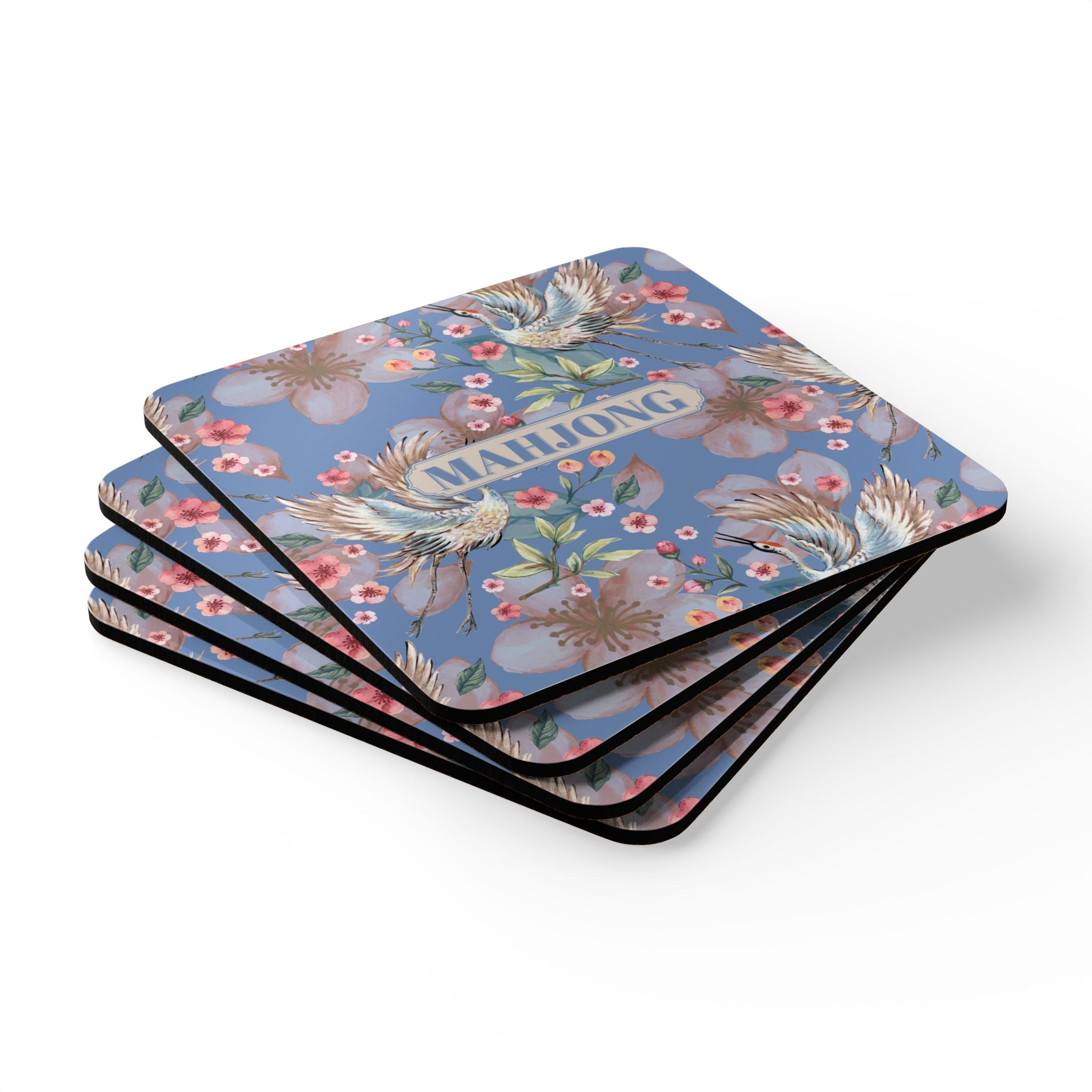 Mahjong Corkwood Coaster Set Camellia