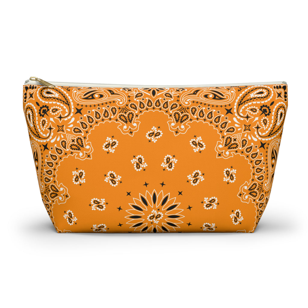 Tangerine Orange Bandana Jewelry Pouch, Costal Cowgirl, Her Travel Organizer , Cosmetic Makeup Accessory Case, Rodeo Western Classic