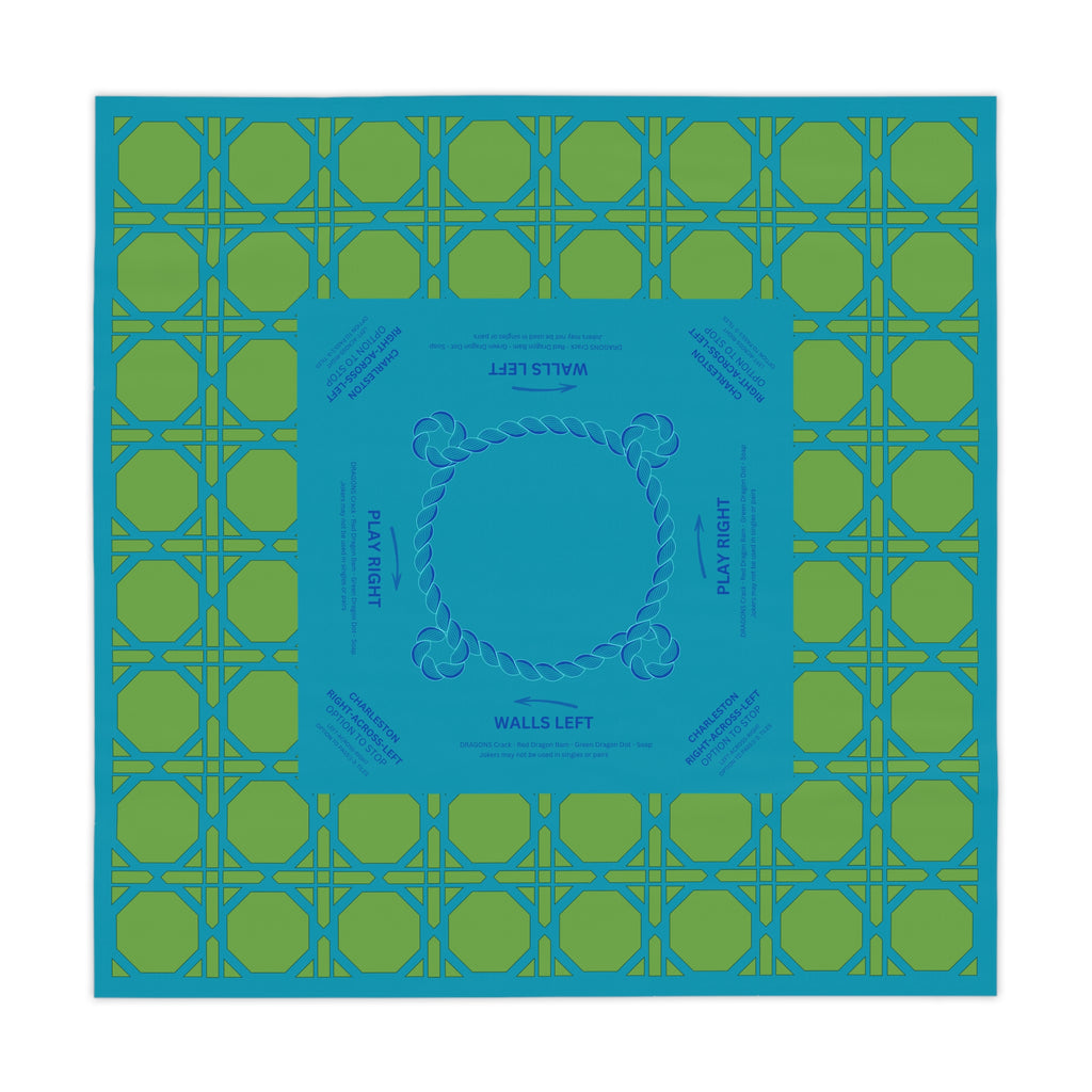 Teal Rattan Mahjong Tablecloth, Game Night Hostess Gift 55x55, Blue Palm Beach Vibe, Mahj, with instrucitons,Table Cover, Home Decor