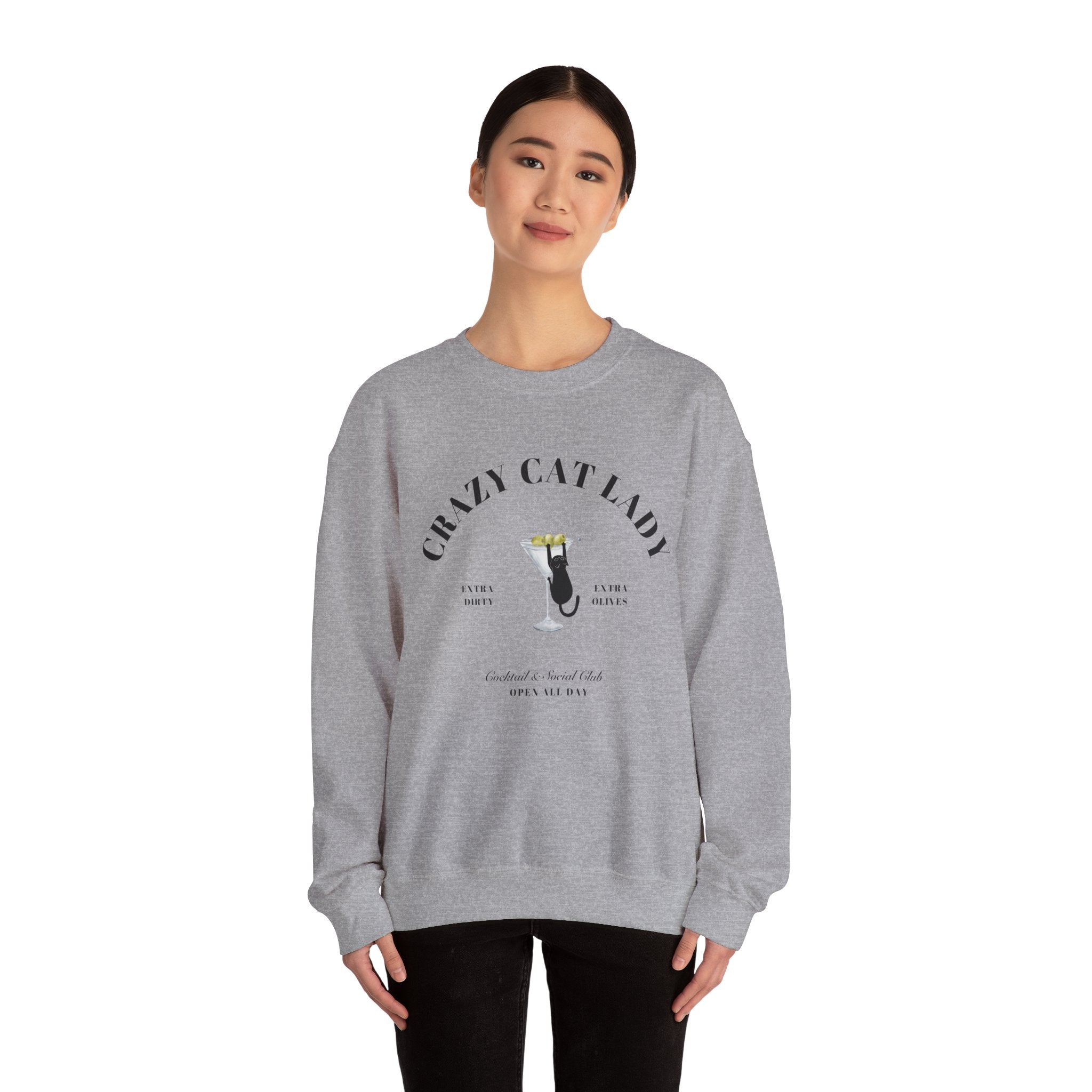 Crazy Cat Lady Social Club Sweatshirt, Dirty Martini, Extra Olives, Extra Dirty, Open All Day