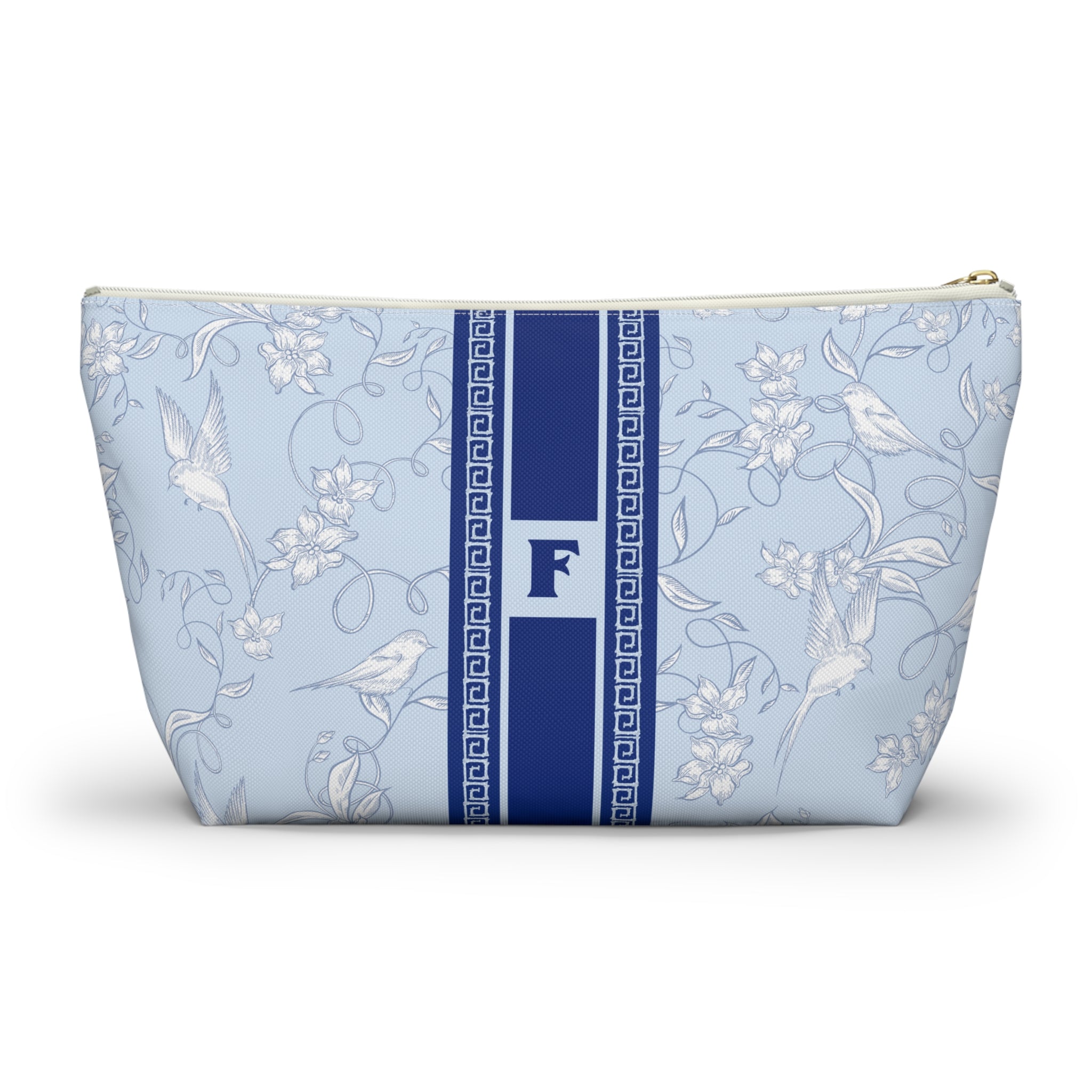 Monogrammed Mahjong Tile Bag: Chinoiserie Travel Pouch, Blue Birdie, Small and Large
