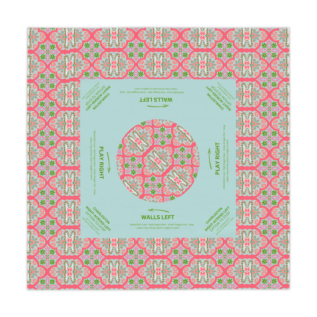 Mint Green and Pink Mahjong Tablecloth with Instructions for Beginners, Game Night Table Cover, West Palm Beach Decor, Hostess Gift