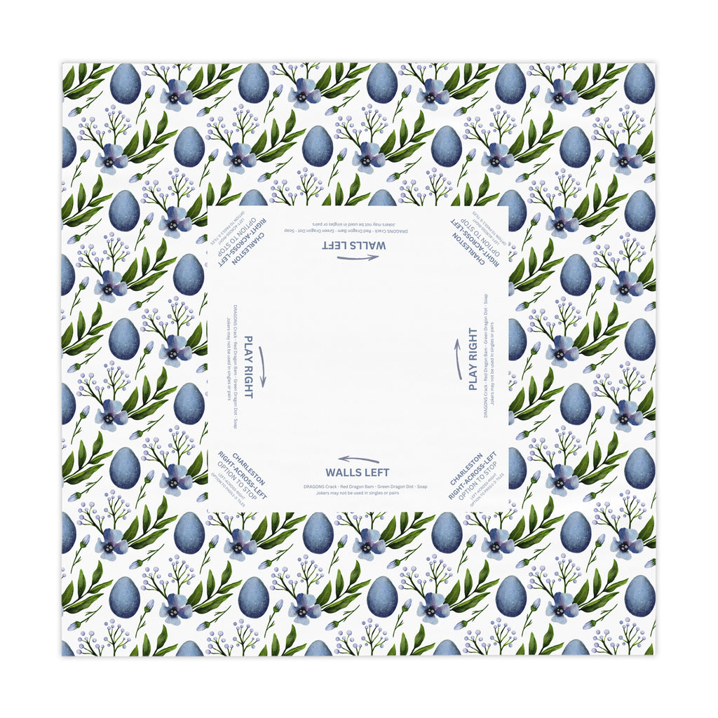 Mahjong Tablecloth, Blue Eggs, Easter Game Night Hostess Gift, Floral Lattice Pattern 55x55, Beginner Friendly Instructions, Table Cover