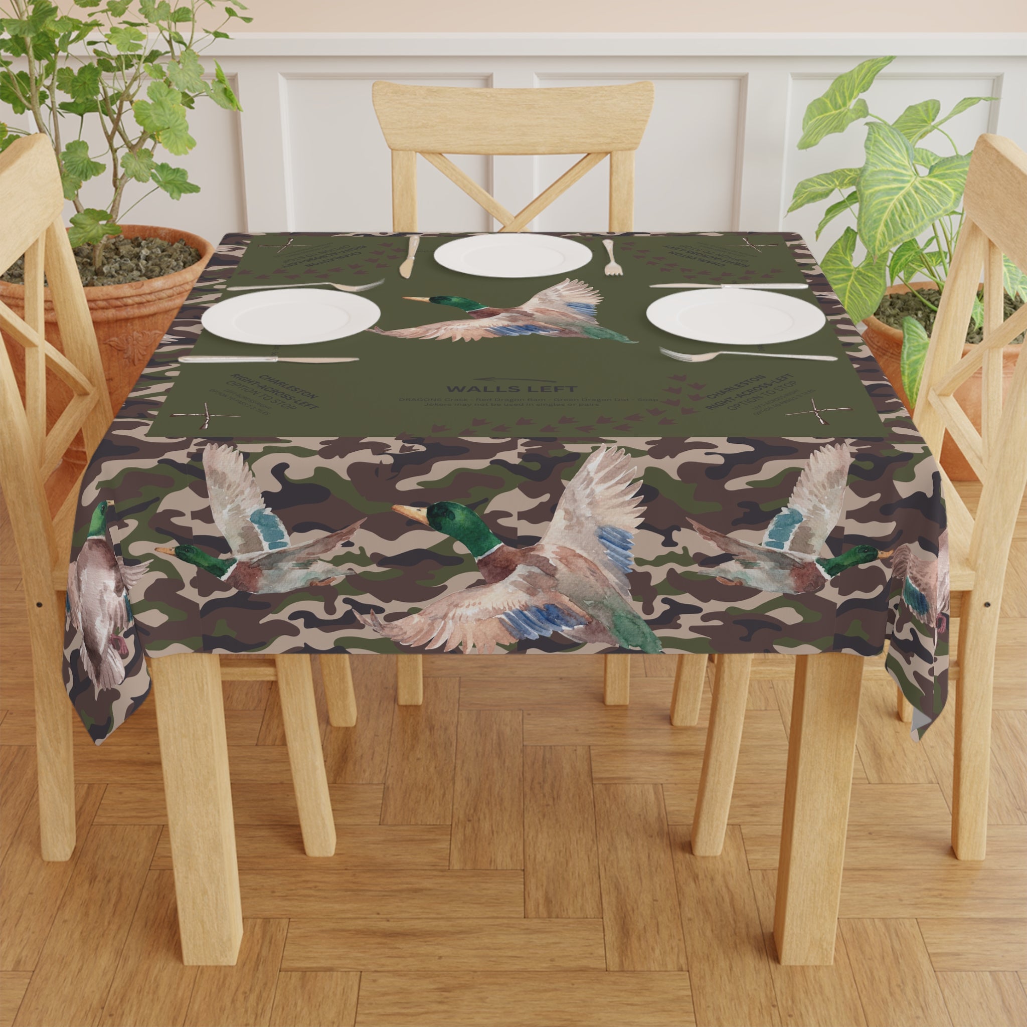 Duck Hunt Camo Mahjong Tablecloth, Camouflage, Guys Away Girls Will Play, Gaming Table Cover, Beginner, 55 x 55, Charleston Rules