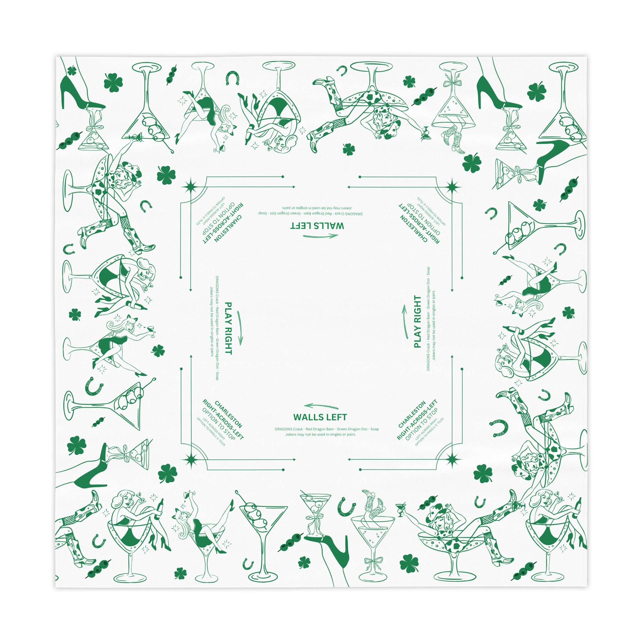 Get Lucky Mahjong Game Night Tablecloth, Hostess Gift,  Beginners Rules, Instructions, 55x55, Cocktails, Cowgirls, and Tiles Table Cover