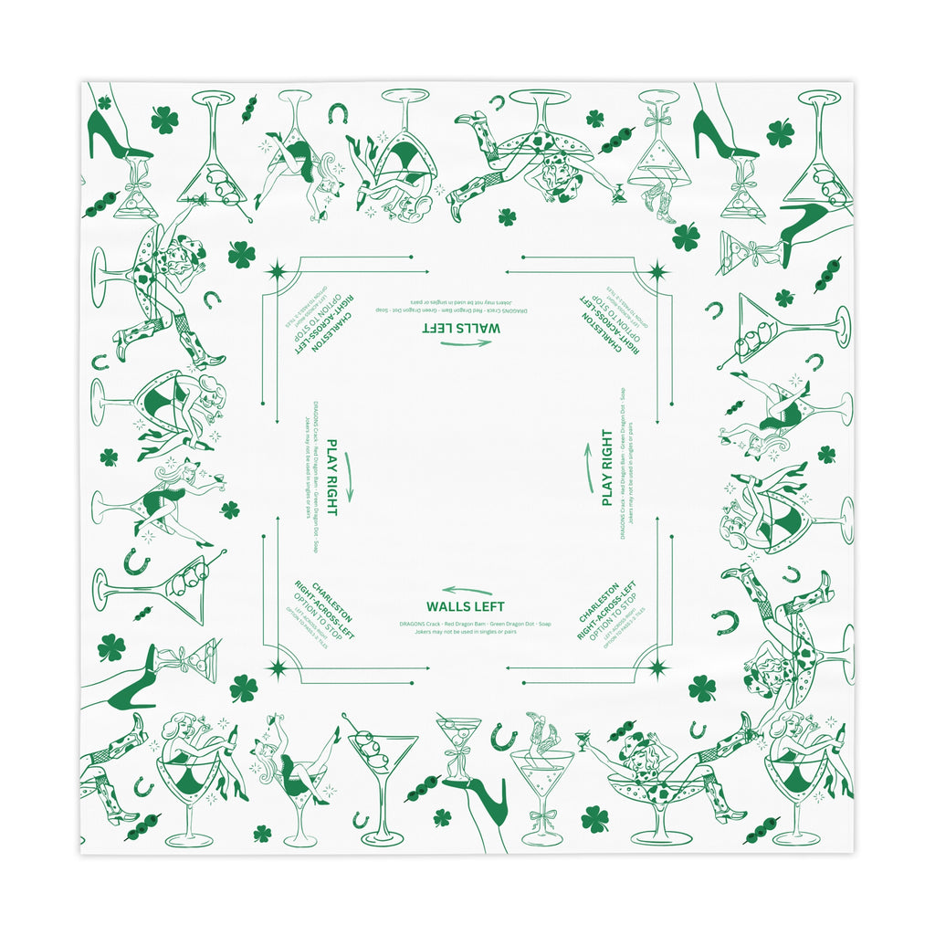 Get Lucky Mahjong Game Night Tablecloth, Hostess Gift,  Beginners Rules, Instructions, 55x55, Cocktails, Cowgirls, and Tiles Table Cover
